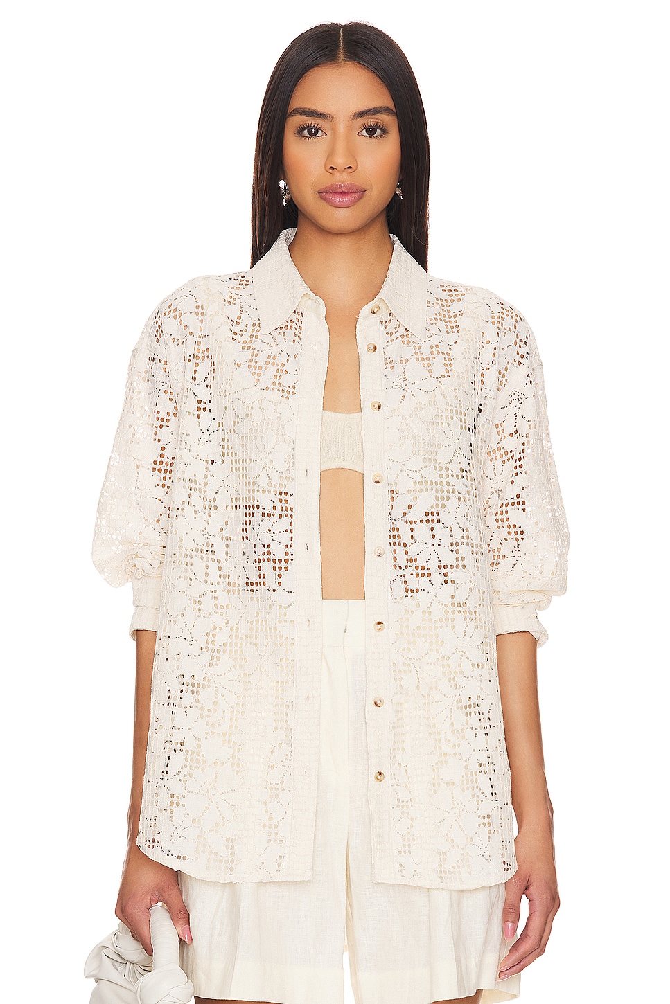 Free People In Your Dreams Lace Buttondown in Tea | REVOLVE