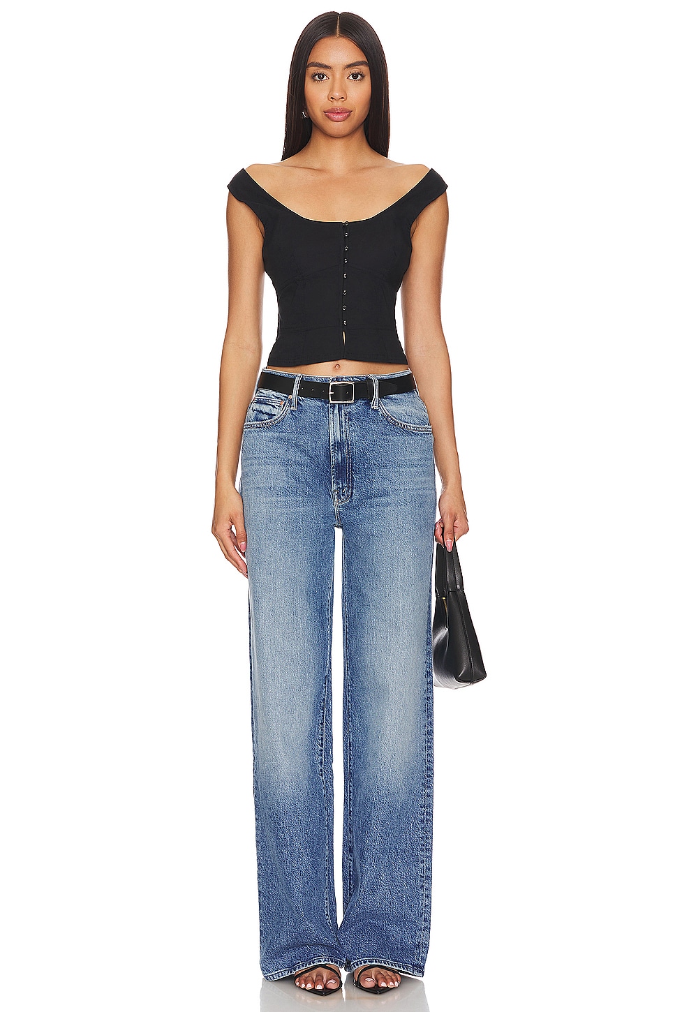 Sally Solid Corset Top In Black - Thumbnail 4