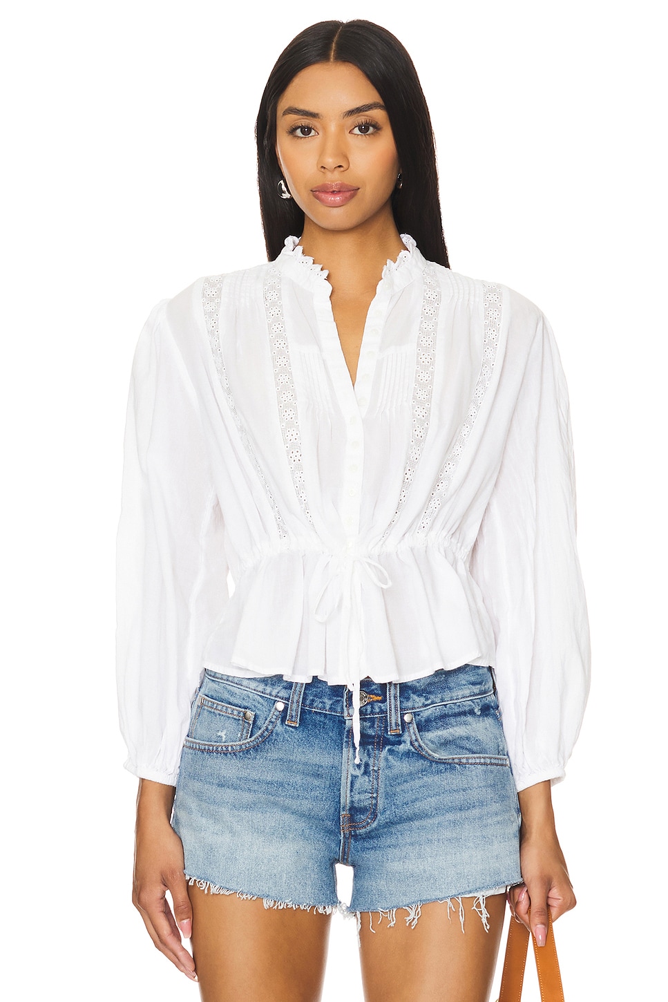 Free People Golden Hour Ecru Gauze Top Blouse Tie Open Square Back online Med