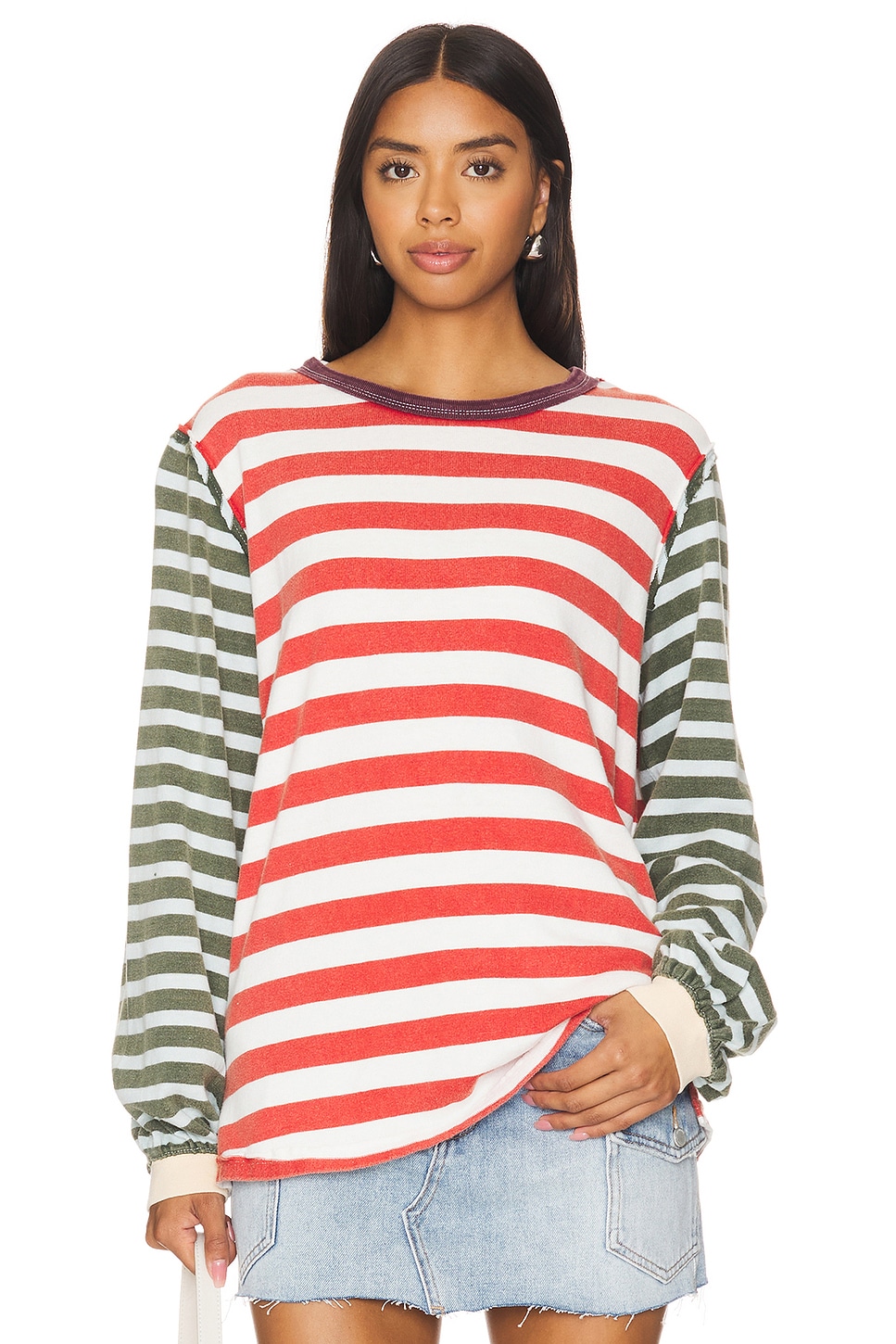 Free People x We The Free Sawyer Stripe Tee in Kelp REVOLVE