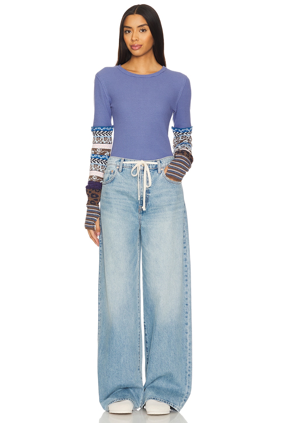 フリーピープル Free People All In Cuff レディース シャツ トップス Indigo Combo Free People x We The Free All In Cuff Tee in Indigo Combo