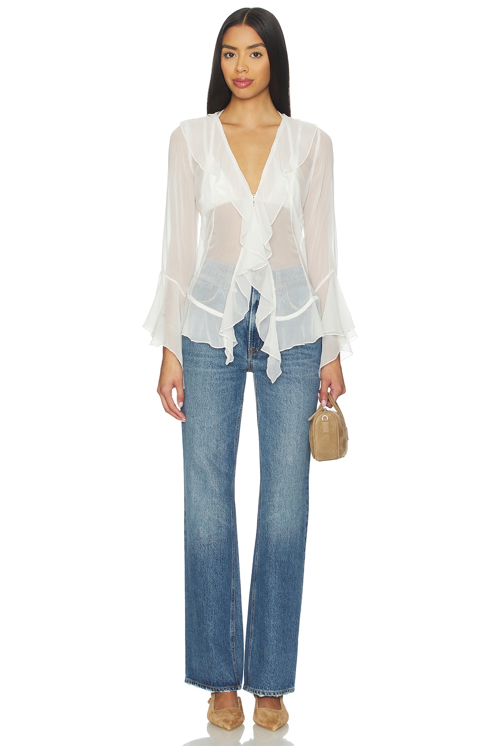 Free People Bali Tulula Chiffon Top in Clean Ivory | REVOLVE