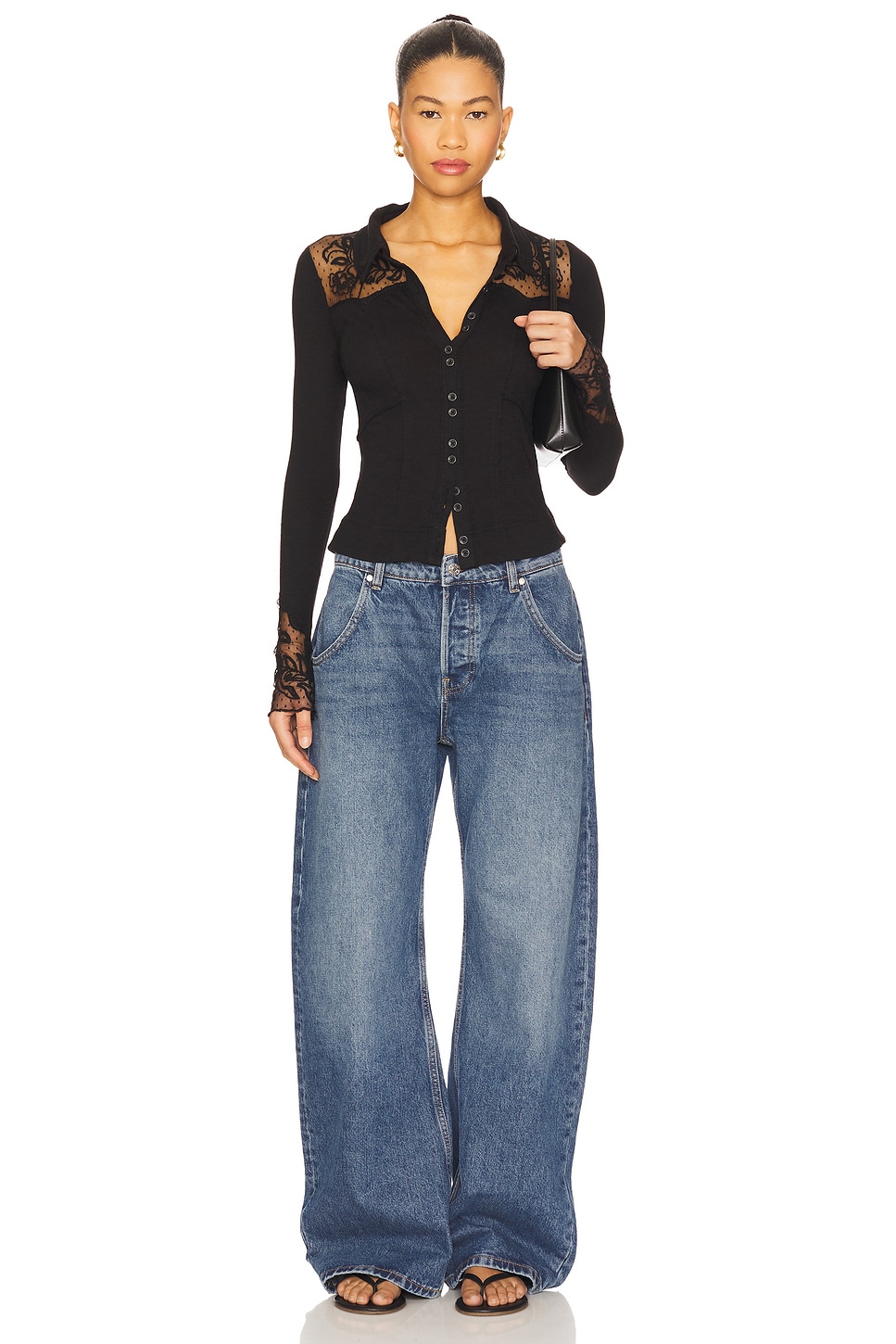 Free People Rosebud Cuff Tee in Black | REVOLVE
