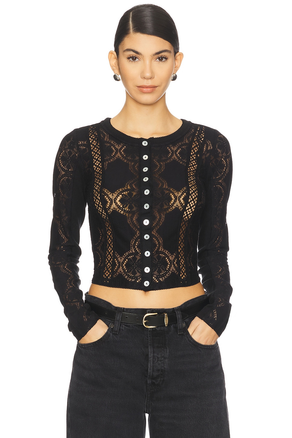 (取寄) フリーピープル レディース ジェー ニット ロング スリーブ Free People women Jae Knit Long Sleeve Black Free People JAE ニットの長袖 - Black | REVOLVE