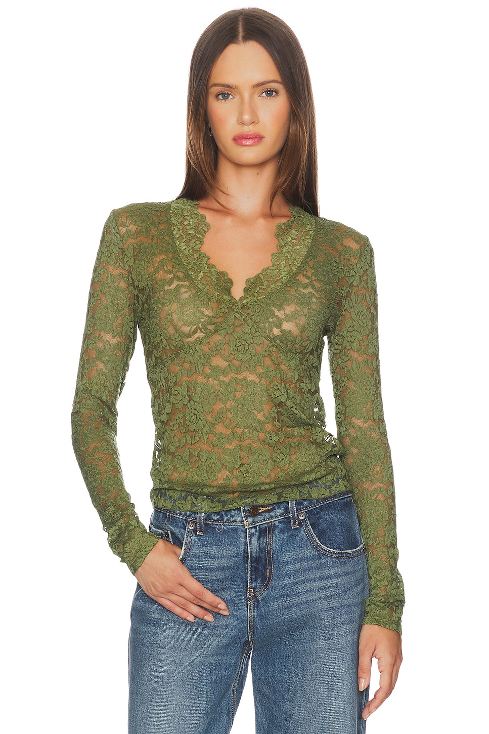 Free People All Day Lace Long Sleeve in Terrarium | REVOLVE
