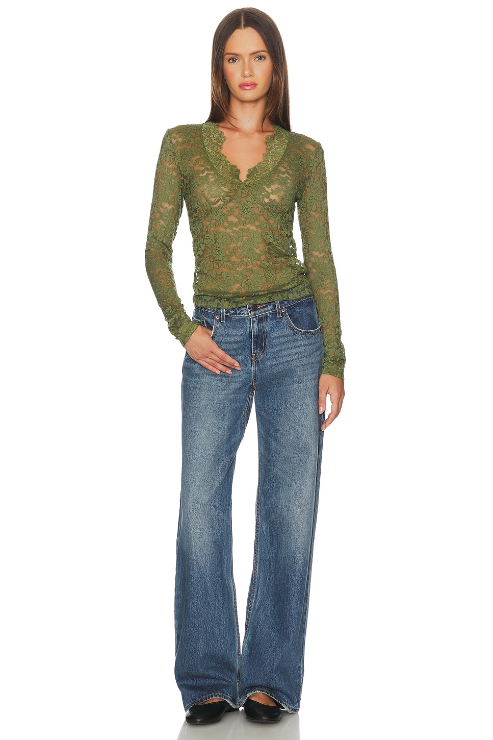 Free People All Day Lace Long Sleeve in Terrarium | REVOLVE