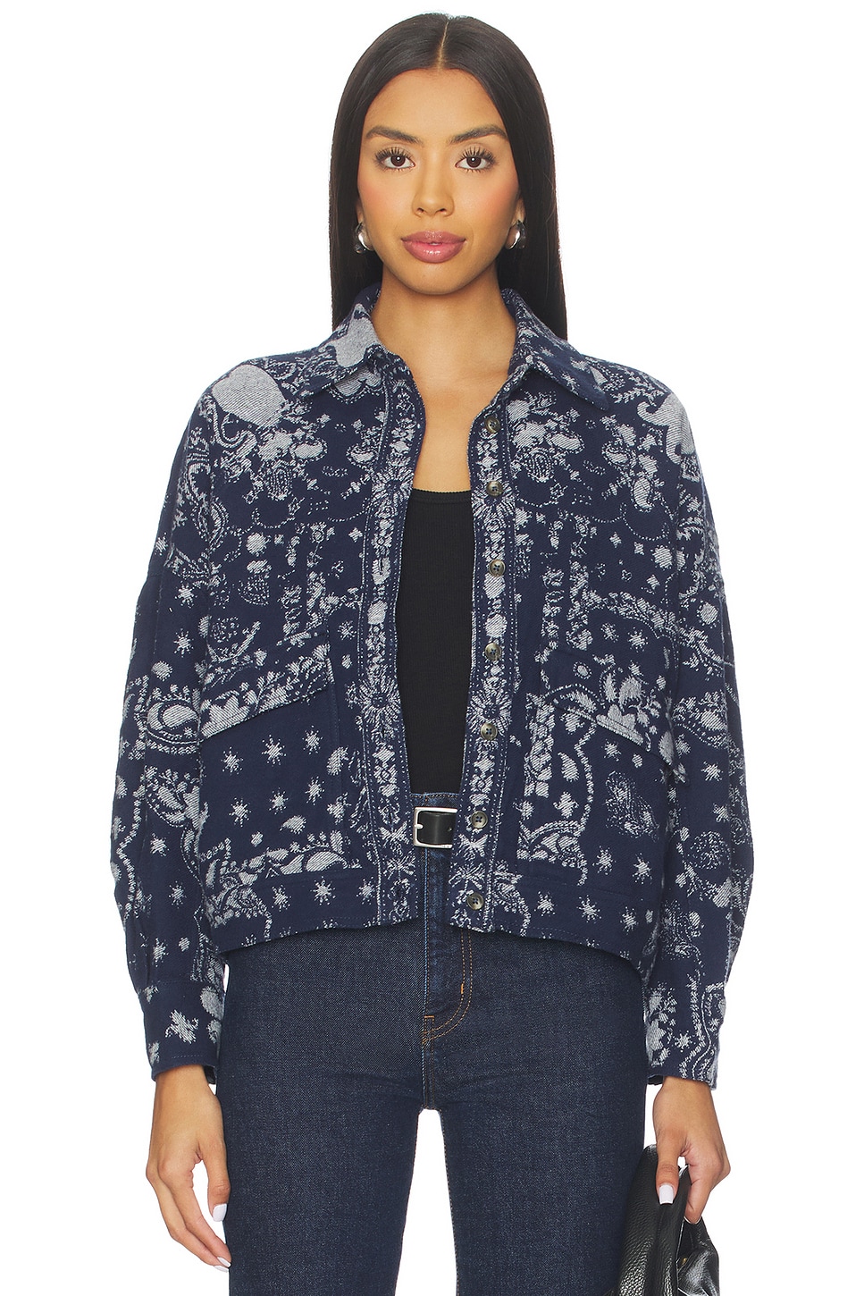 Free People x We The Free Bandana Jacquard Shirt In Indigo Combo