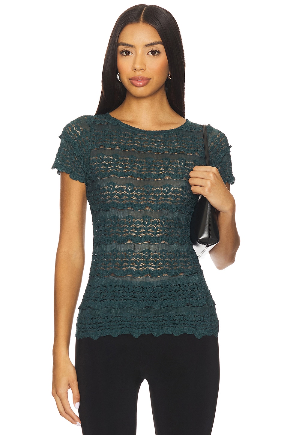 Free People Angelina Lace Tee in Seamoss | REVOLVE