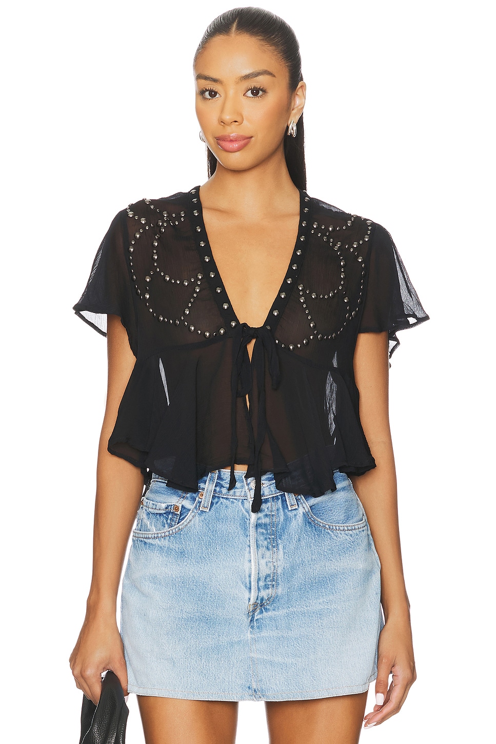 Free People x REVOLVE So Fine Studded Top in Black | REVOLVE