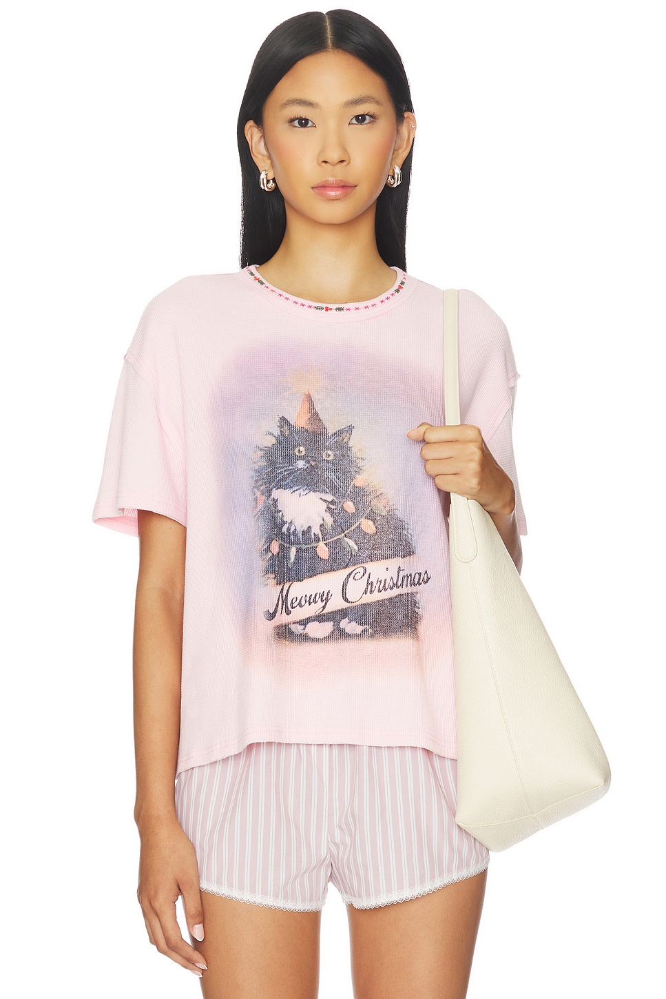 x We The Free Merry Meowy Tee In Pink Combo