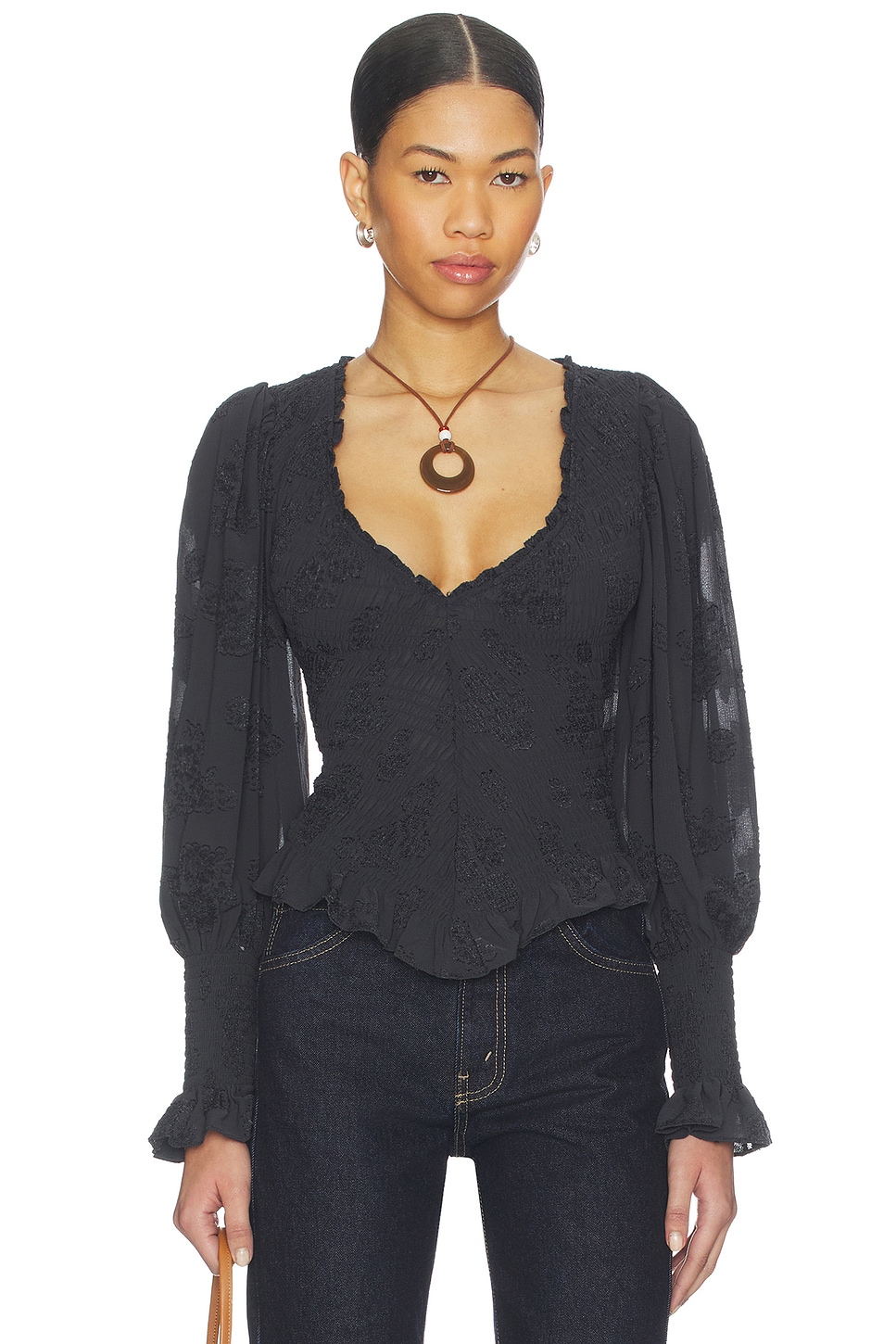 Free People x REVOLVE Smocked In Love Top in Black Combo | REVOLVE