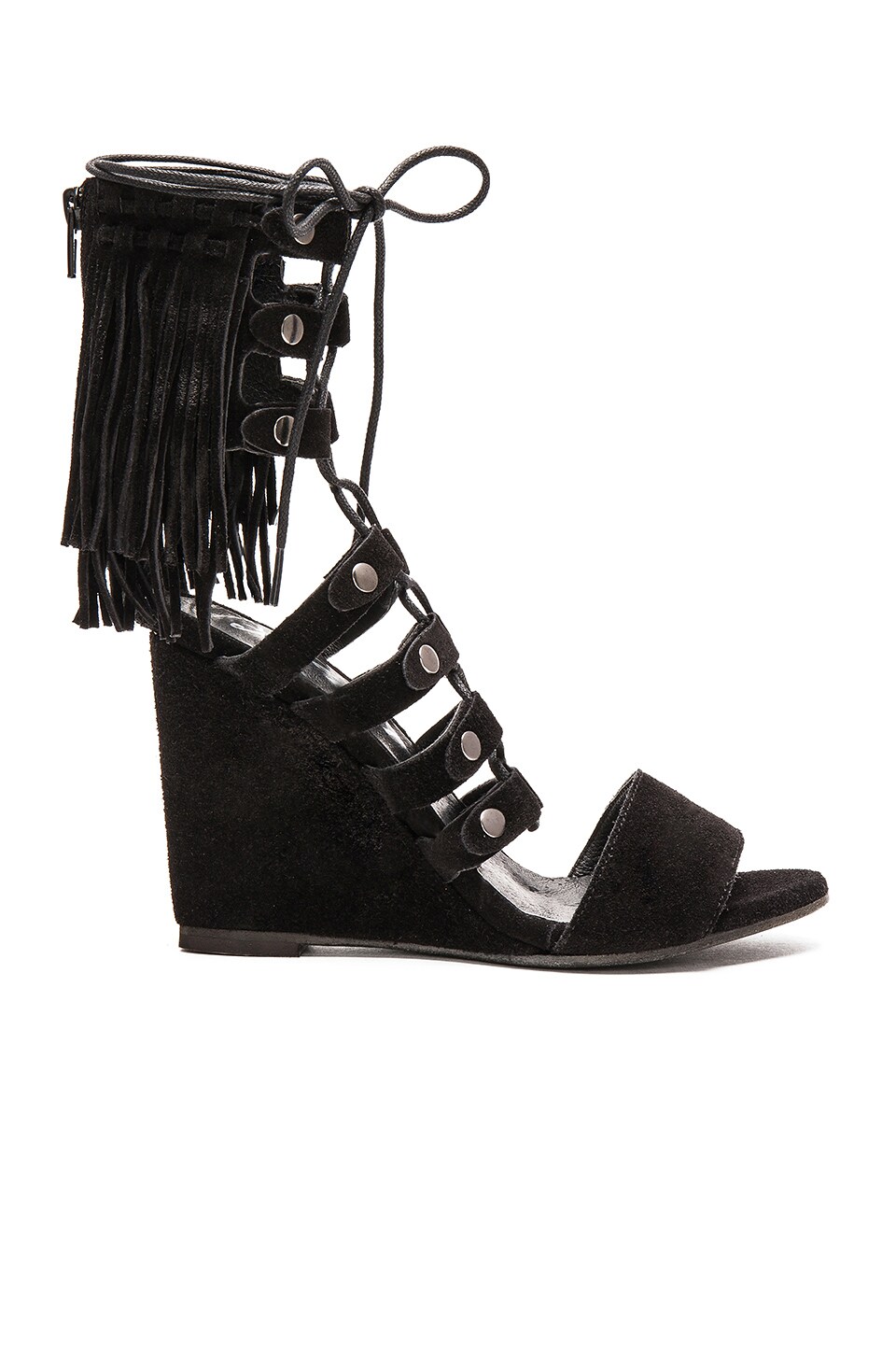 Free People Solstice Fringe Wedge in Black | REVOLVE