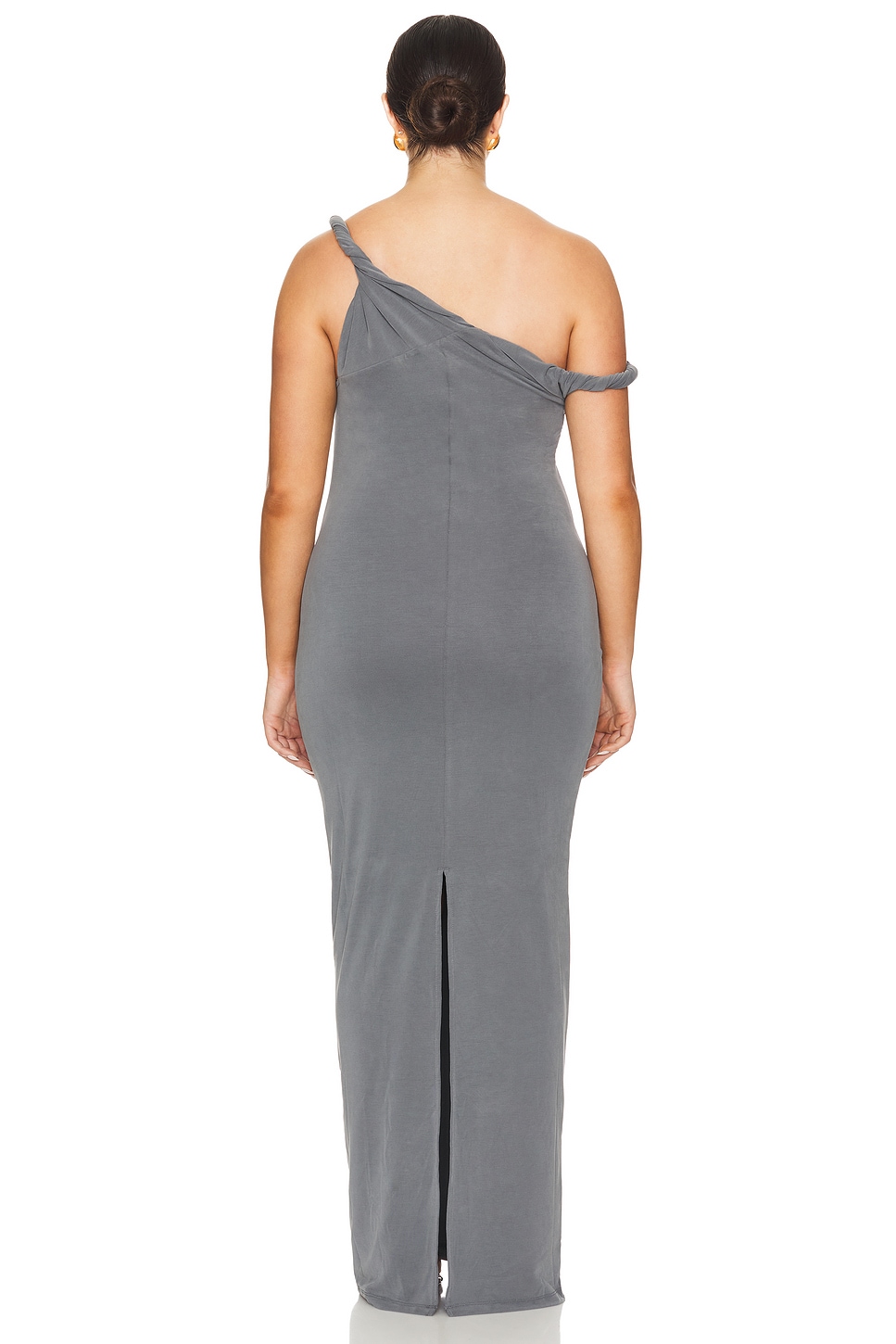 Good American Twist Shoulder Maxi Dress in Carbon | REVOLVE