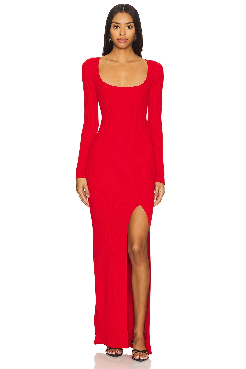 good american red dress Good American Virgo Rib-Knit Body-Con Gown