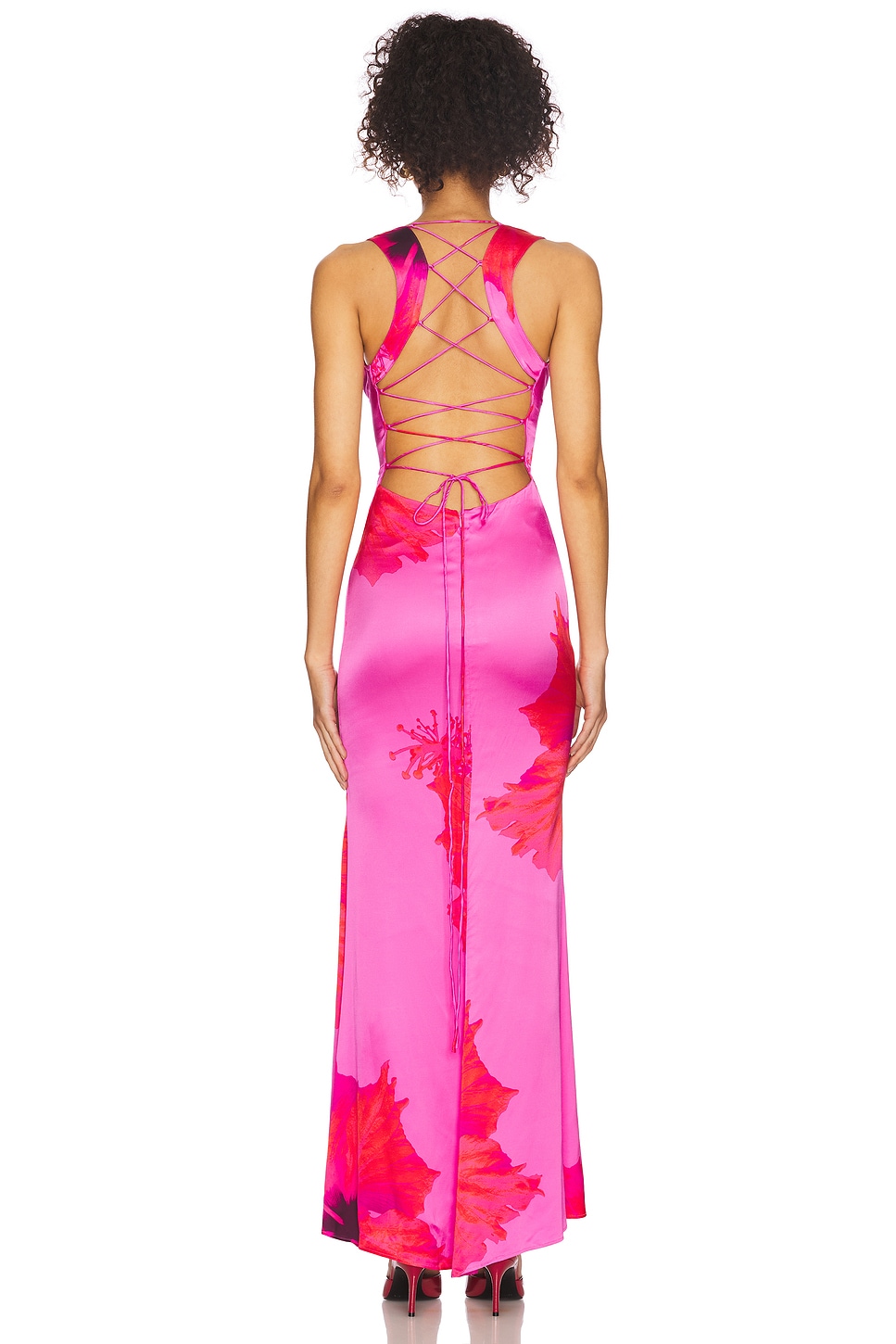 Satin Lace Up Maxi Dress