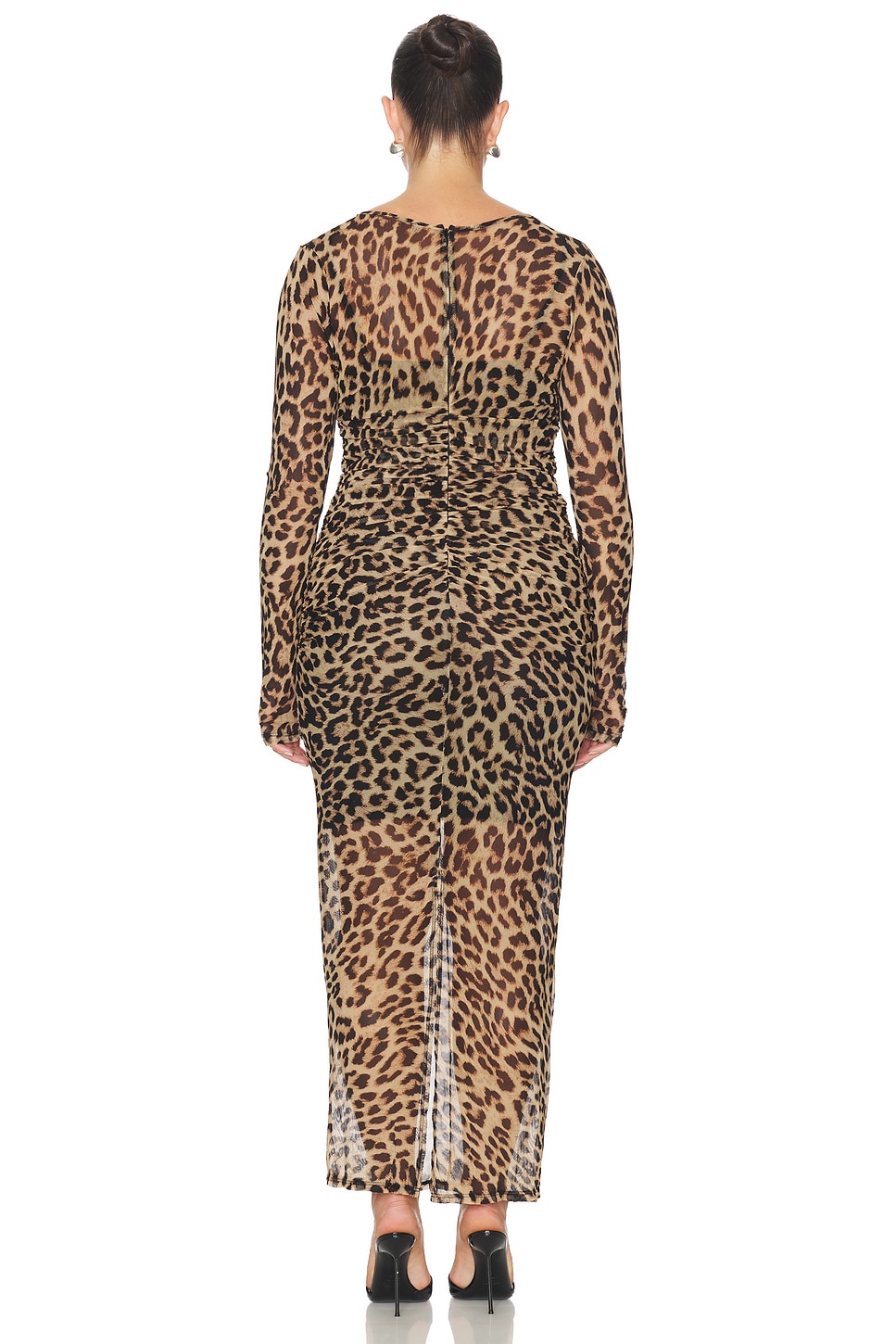 Good American Mesh Ruched Maxi Dress in Lucky Leopard001 | REVOLVE