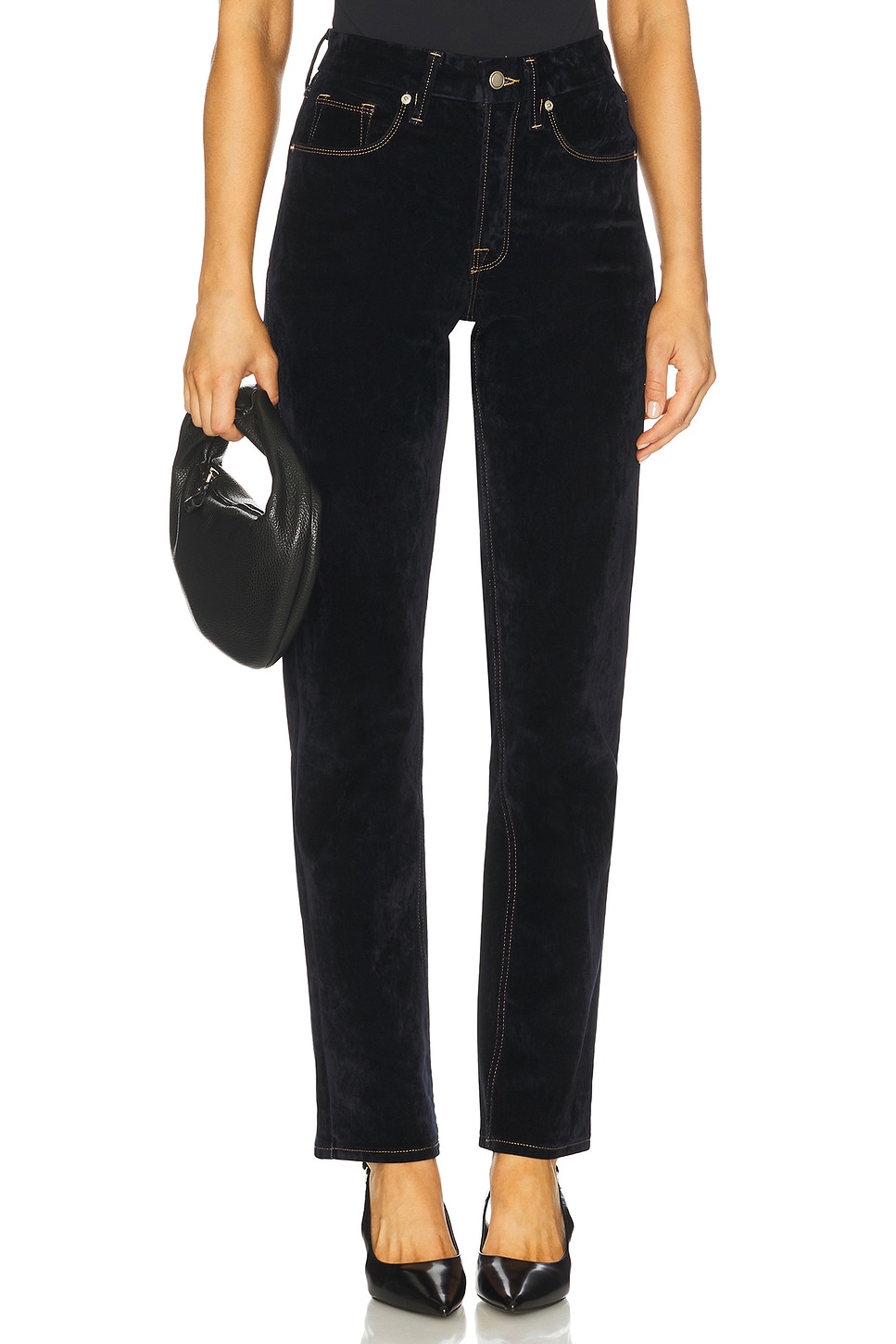 Good American Good Icon Straight Velvet Denim Jeans in Indigo939