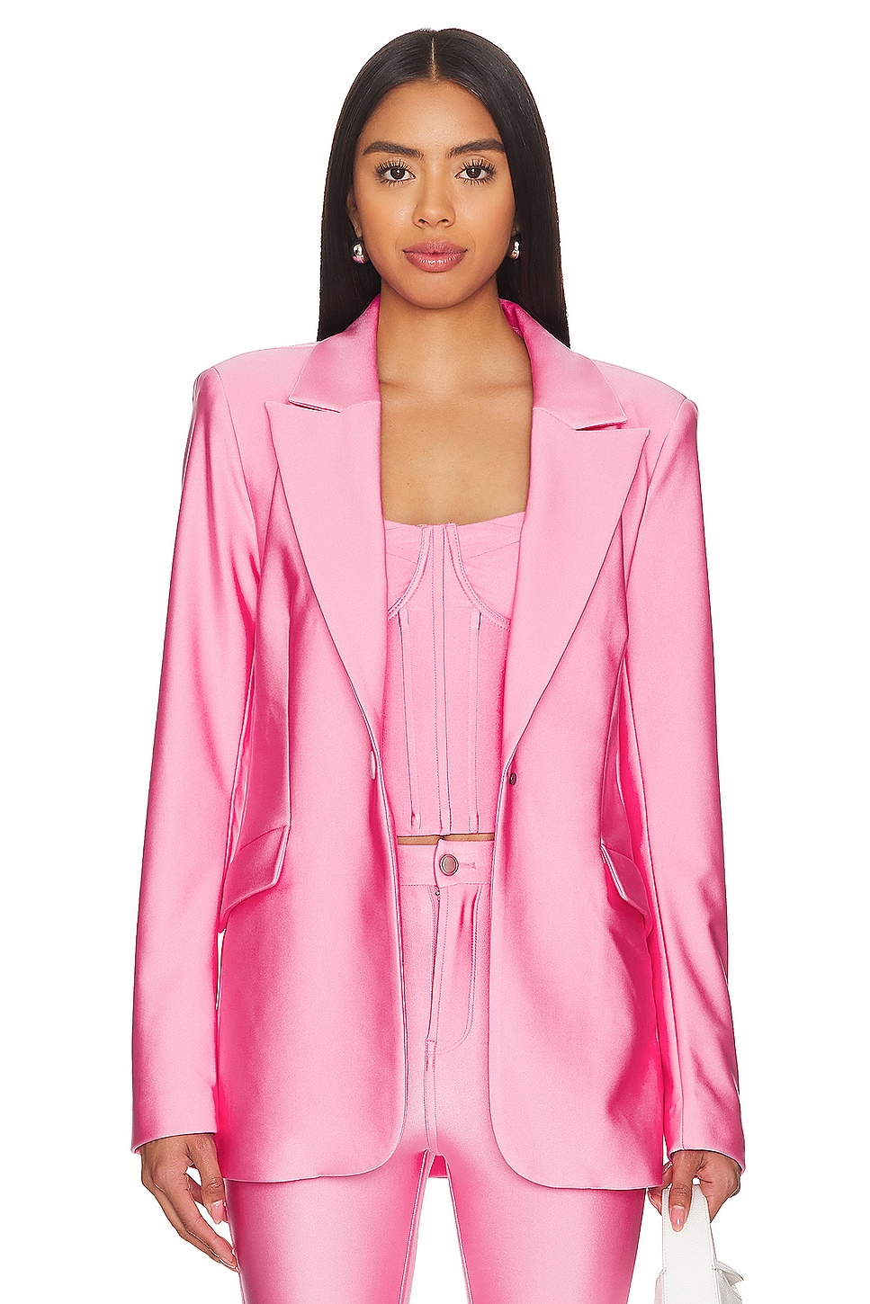 Good American Compression Shine Sculpted Blazer в цвете Sorority Pink003 |  REVOLVE