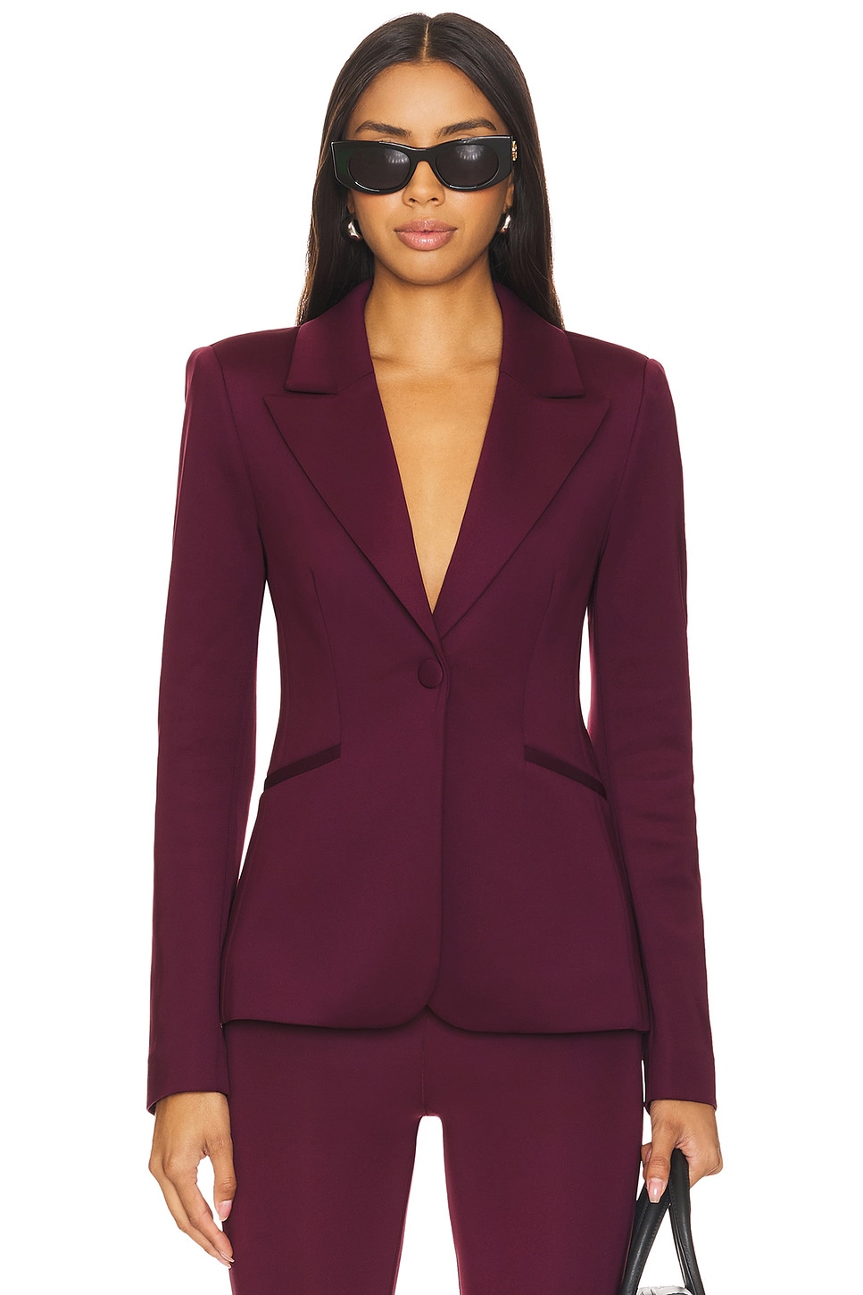 Good American Classic Fitted Blazer in Oxblood002