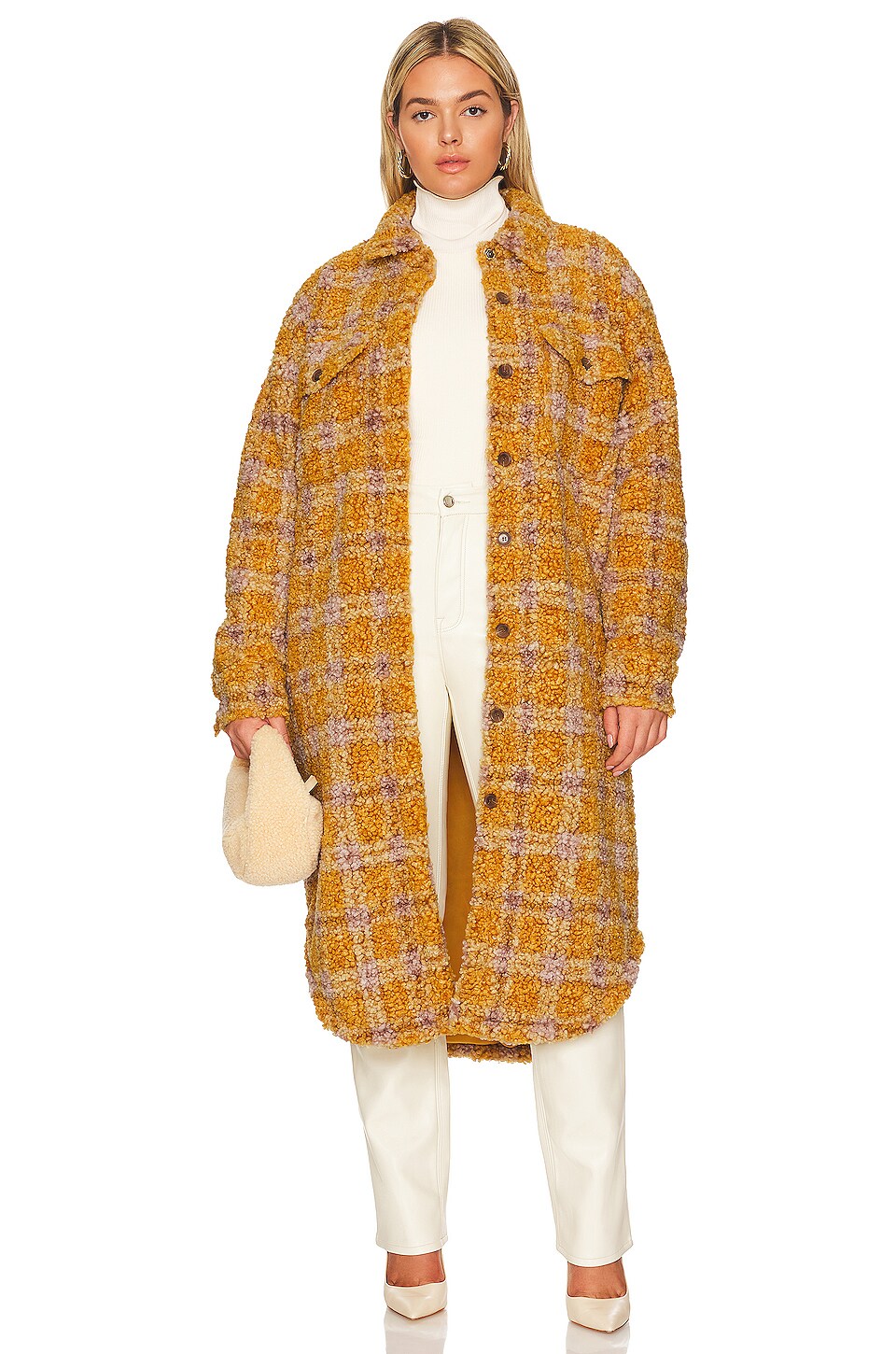 Good American Long Plaid Sherpa Shacket in Emory Sherpa Plaid001