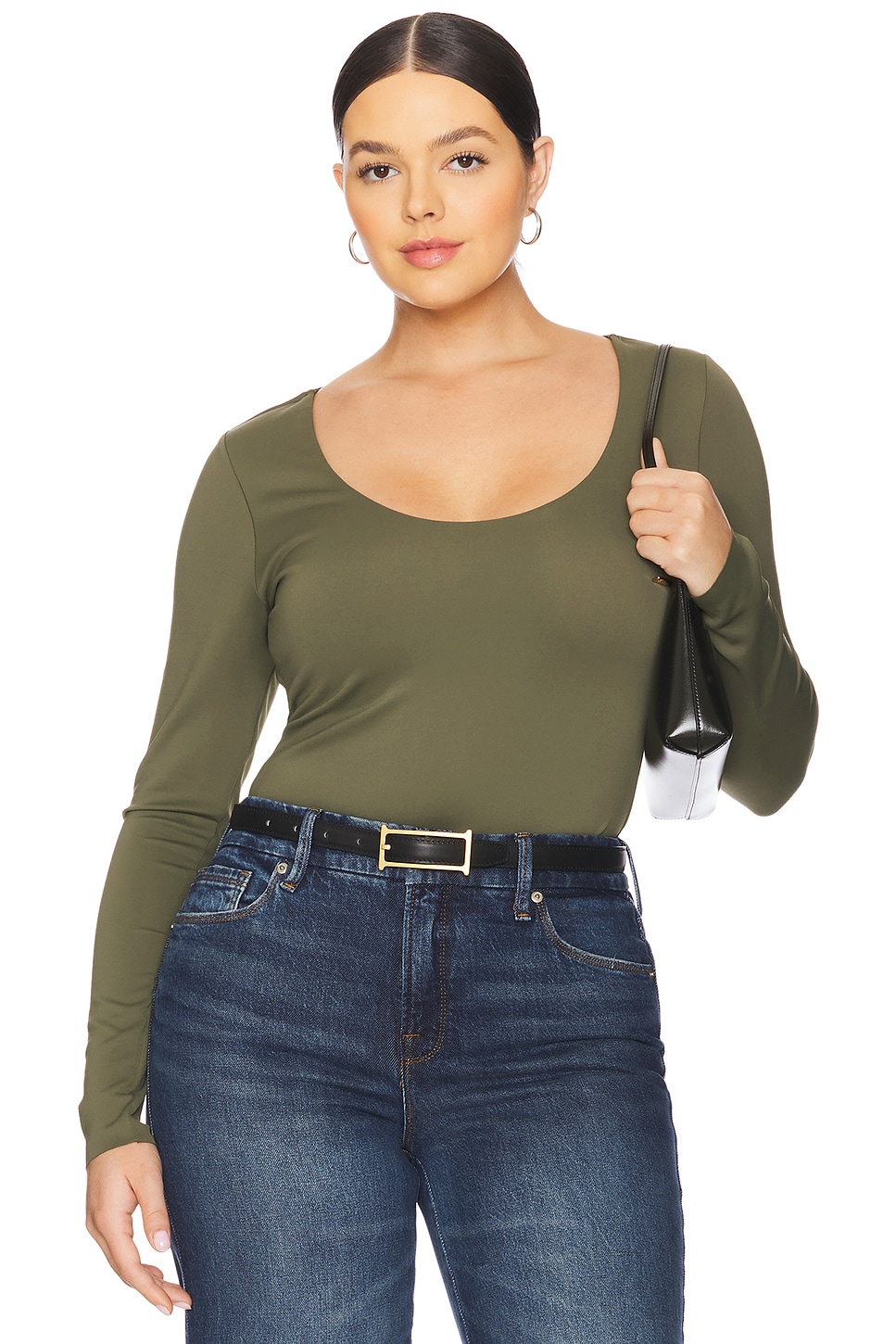 Good American Sculpting Scoop Long Sleeve Body in Fatigue001 | REVOLVE