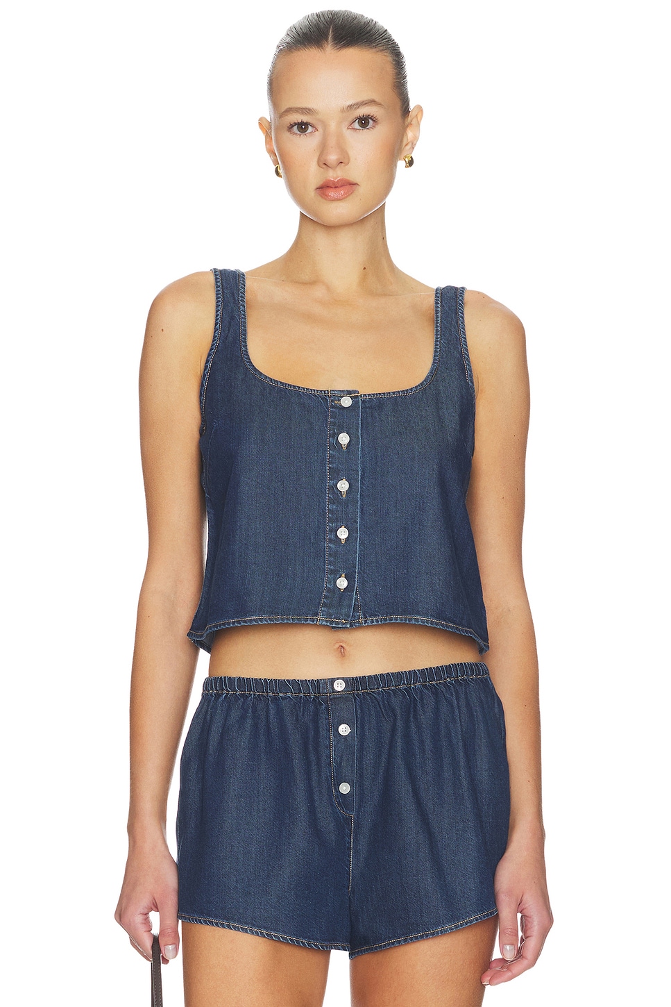 Denim Button Front Tank Top - thumbnail 2