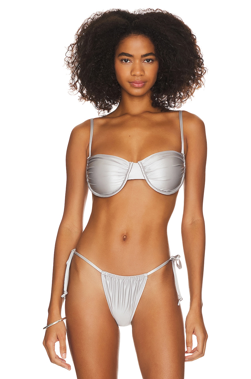 Good American Ruched Demi Cup Top in Silver001