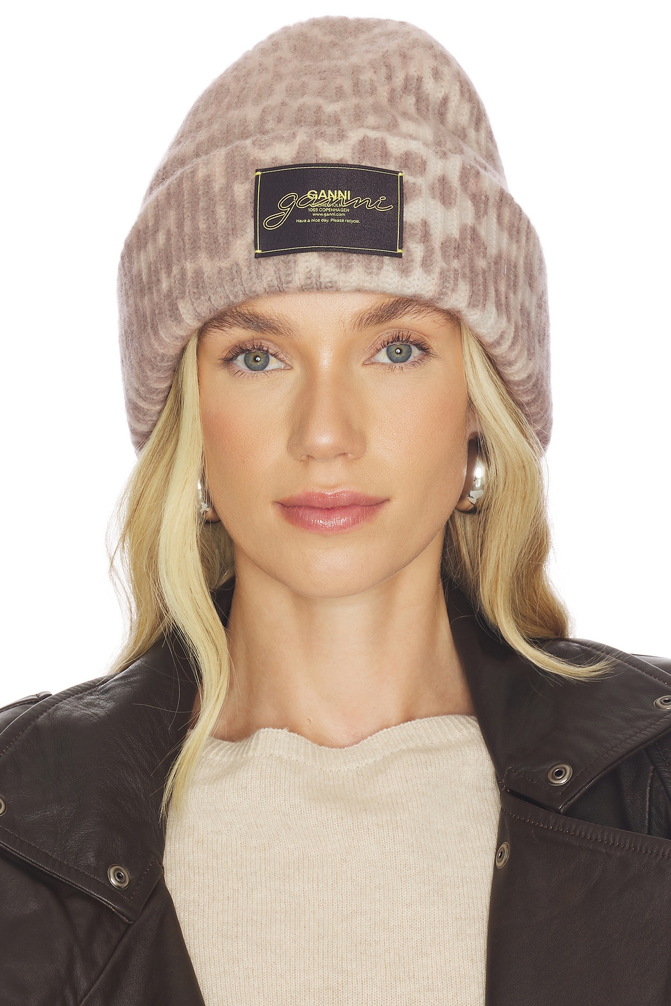 Ganni Graphic Mix Printed Leopard Beanie in Leopard | REVOLVE