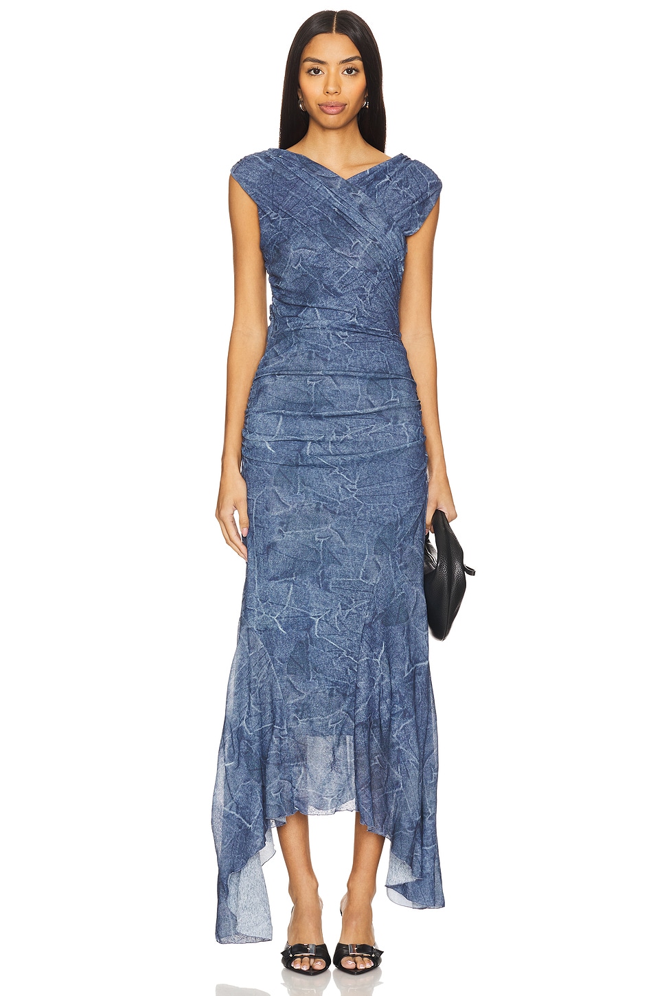 ワンピース Ganni FW25 DENIM LONG DRESS (J17576779 055) Gray Quill Grey Future Long Denim Dress | GANNI US