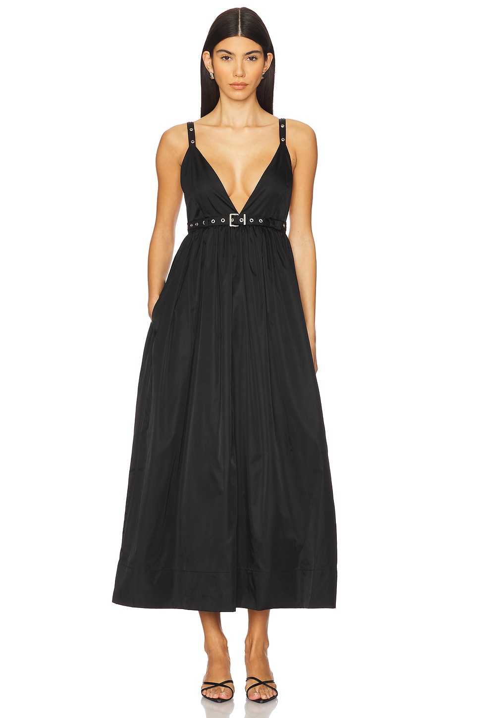 【GANNI】Duchesse ストラップドレス Black Black Duchesse Nylon Strap Dress | GANNI US