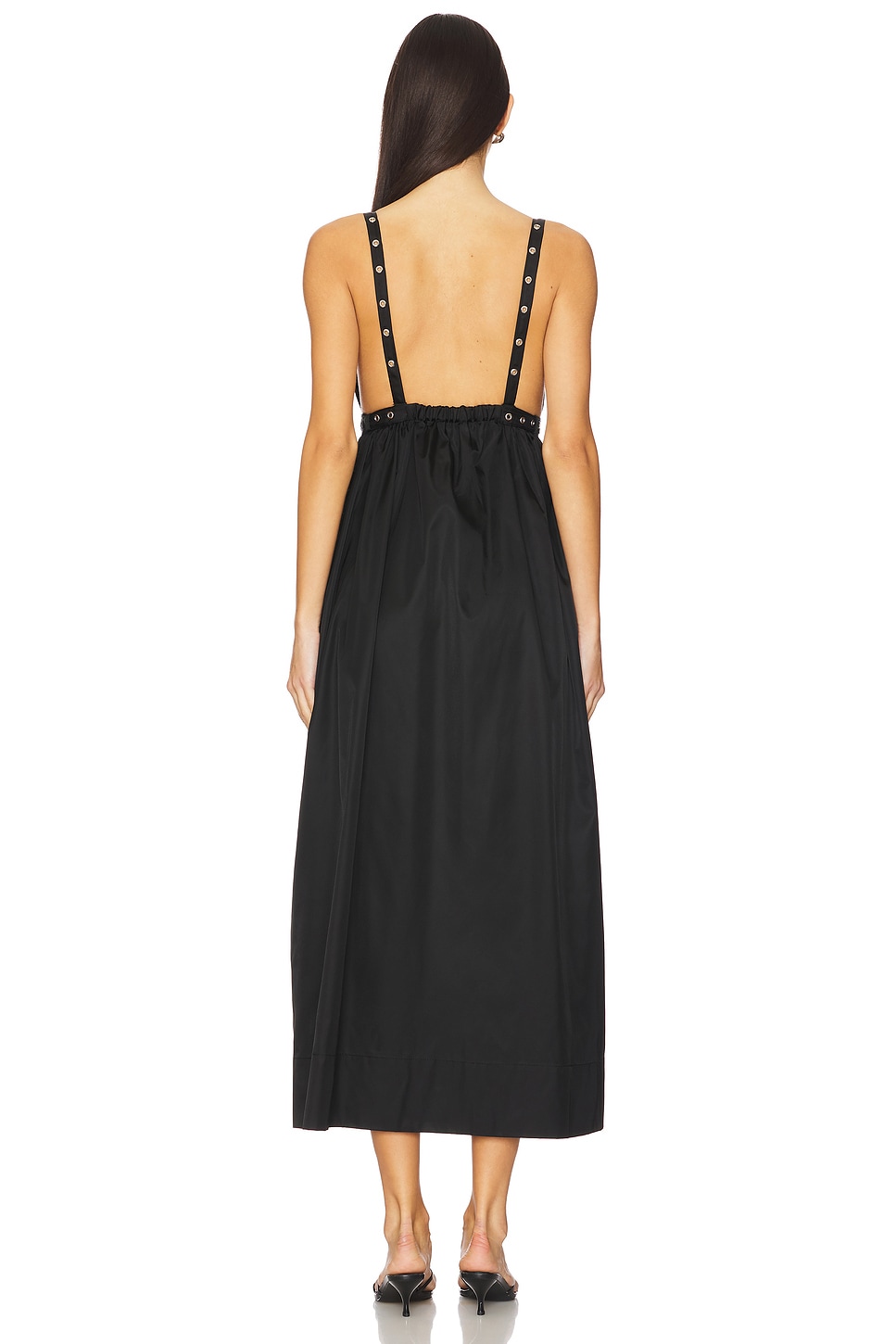 【GANNI】Duchesse ストラップドレス Black Black Duchesse Nylon Strap Dress | GANNI US