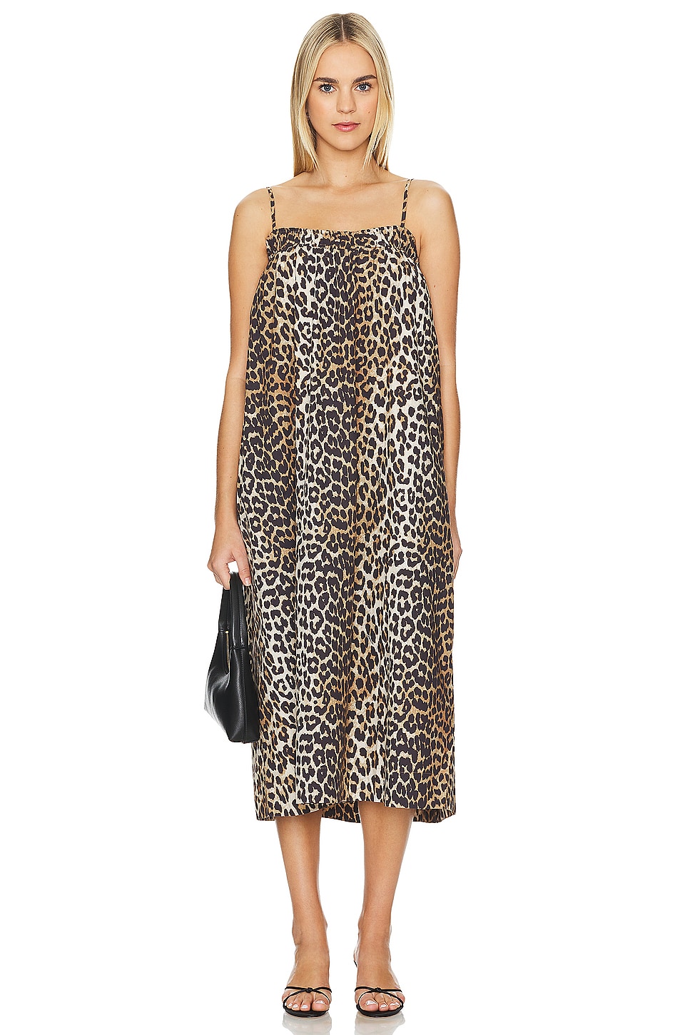 Ganni Printed Midi Strap Dress in Leopard | REVOLVE