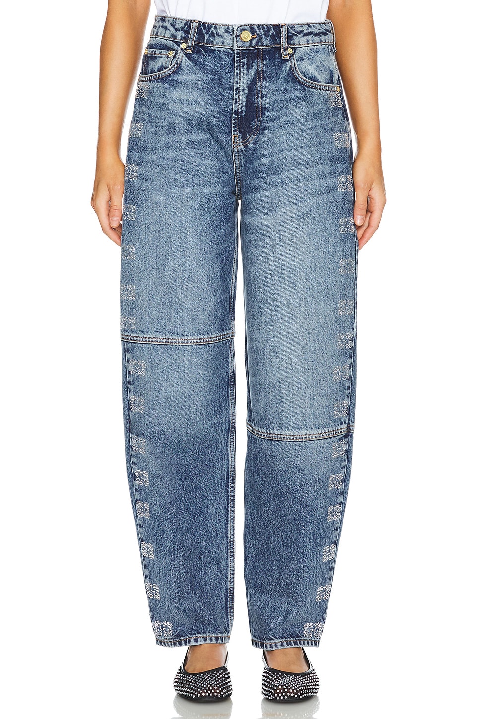 Ganni Sparkle Logo Denim Stary in Tint Wash | REVOLVE