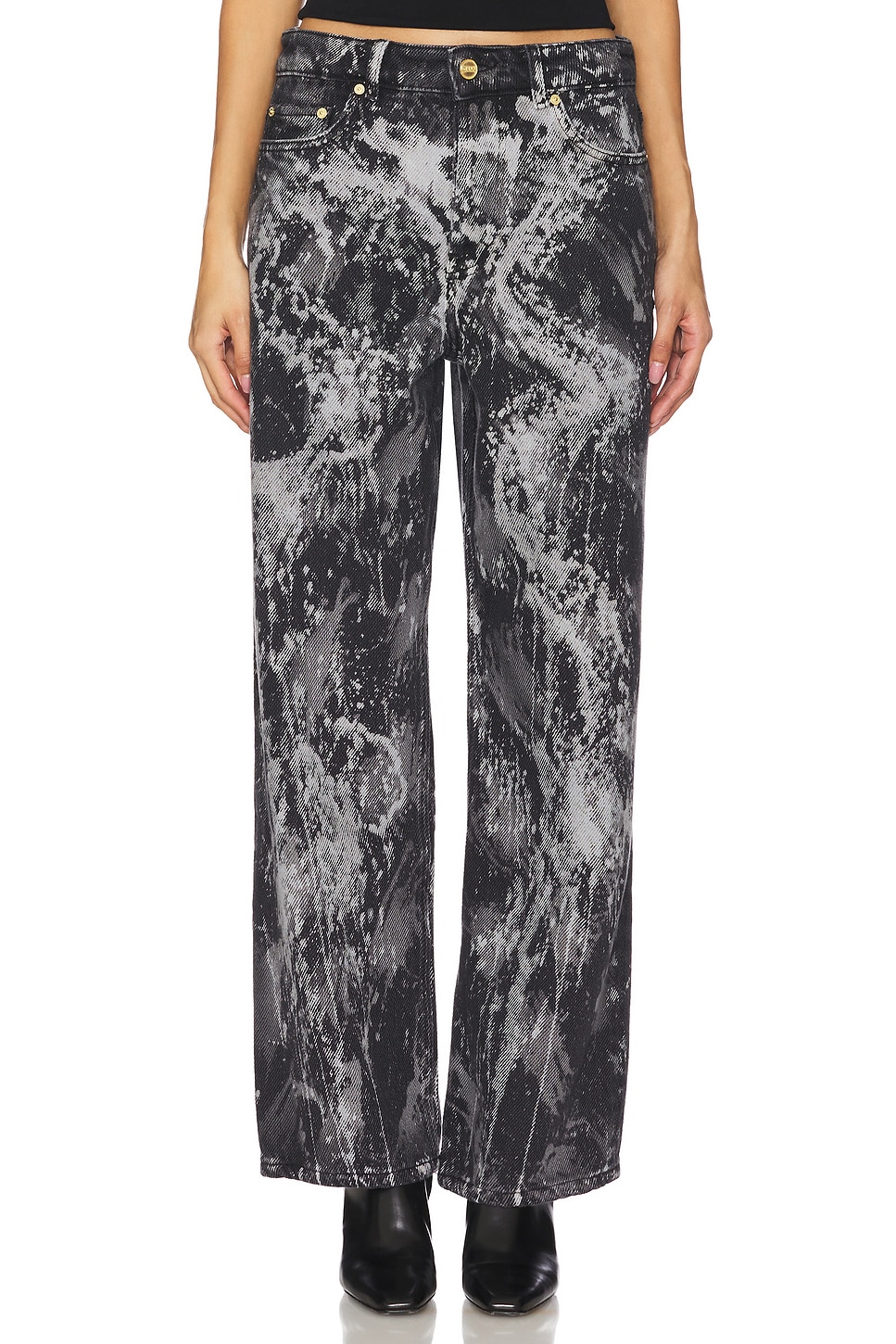 Ganni HEAVY DENIM IZEY ワイドレッグデニム - Washed Black & Black 