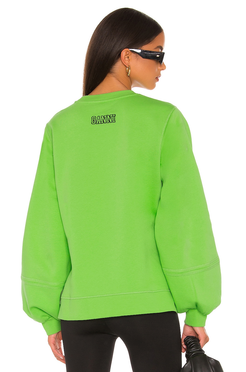 Ganni Puff Sleeve Sweatshirt in Flash Green | REVOLVE