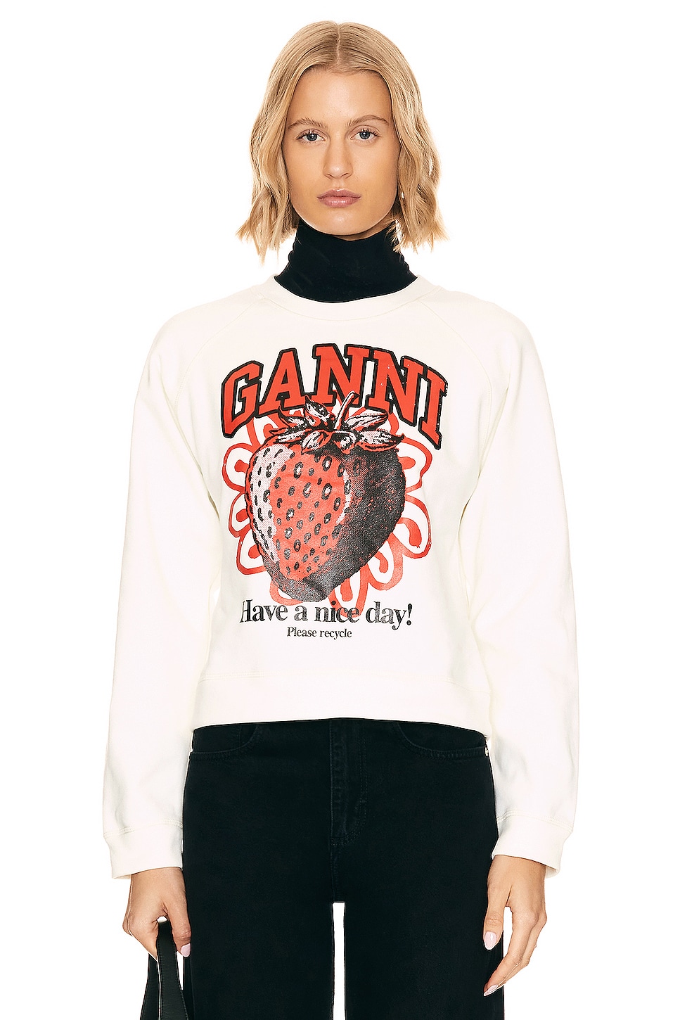 Ganni Isoli Strawberry Sweatshirt in Vanilla Ice | REVOLVE