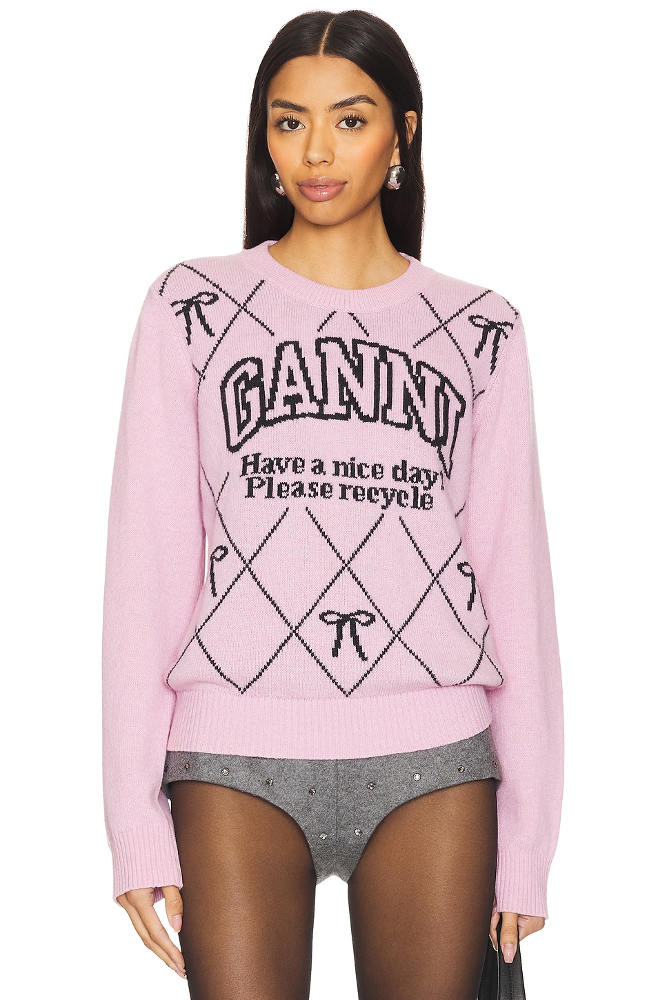 Graphic Wool Mix Bow Crewneck