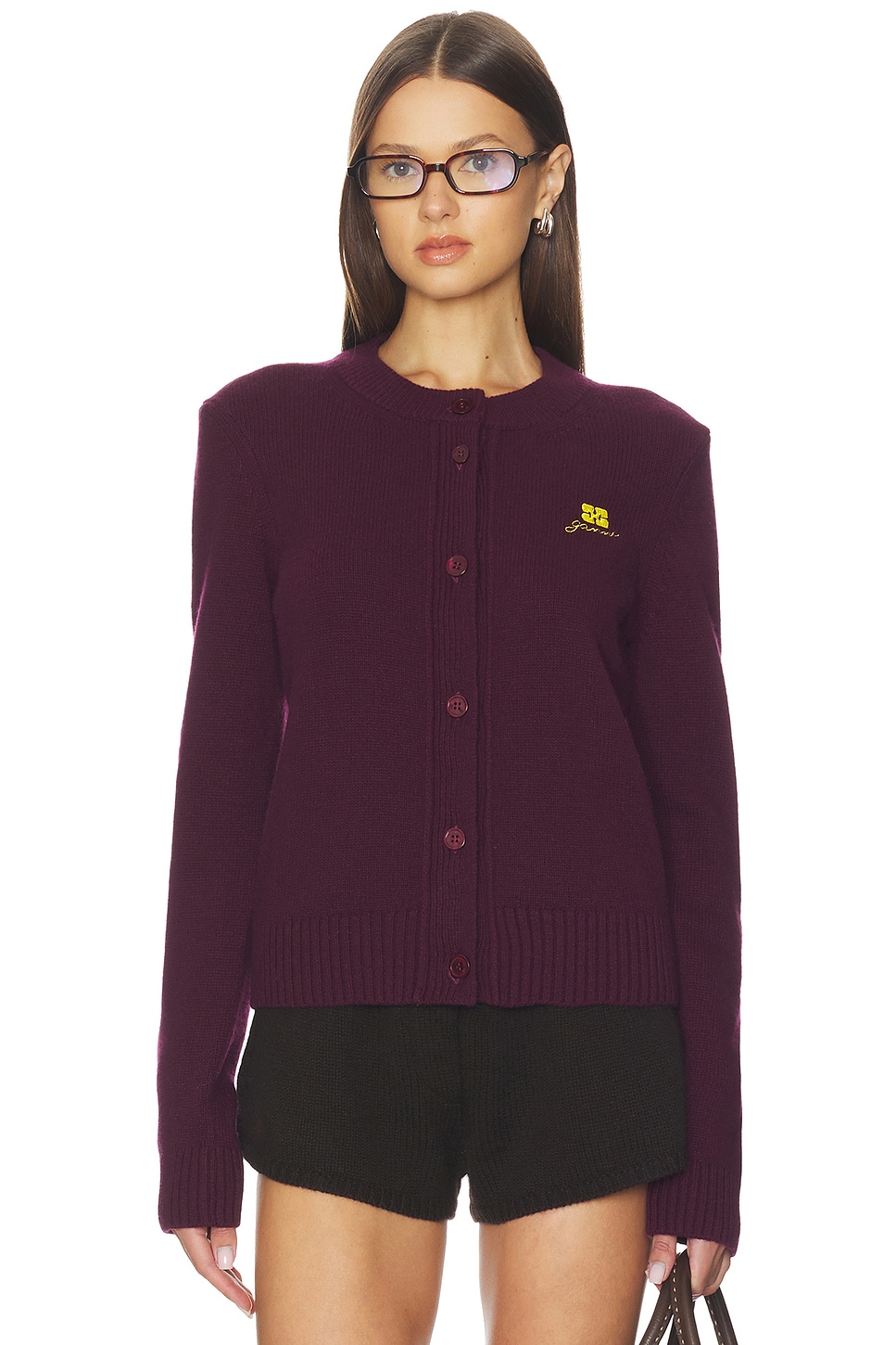 Ganni Core Future Wool Mix Cardigan in Burgundy | REVOLVE
