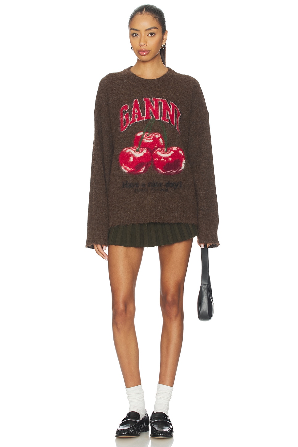 Ganni Brushed Alpaca Graphic Oversized Sweater in Chicory Coffee