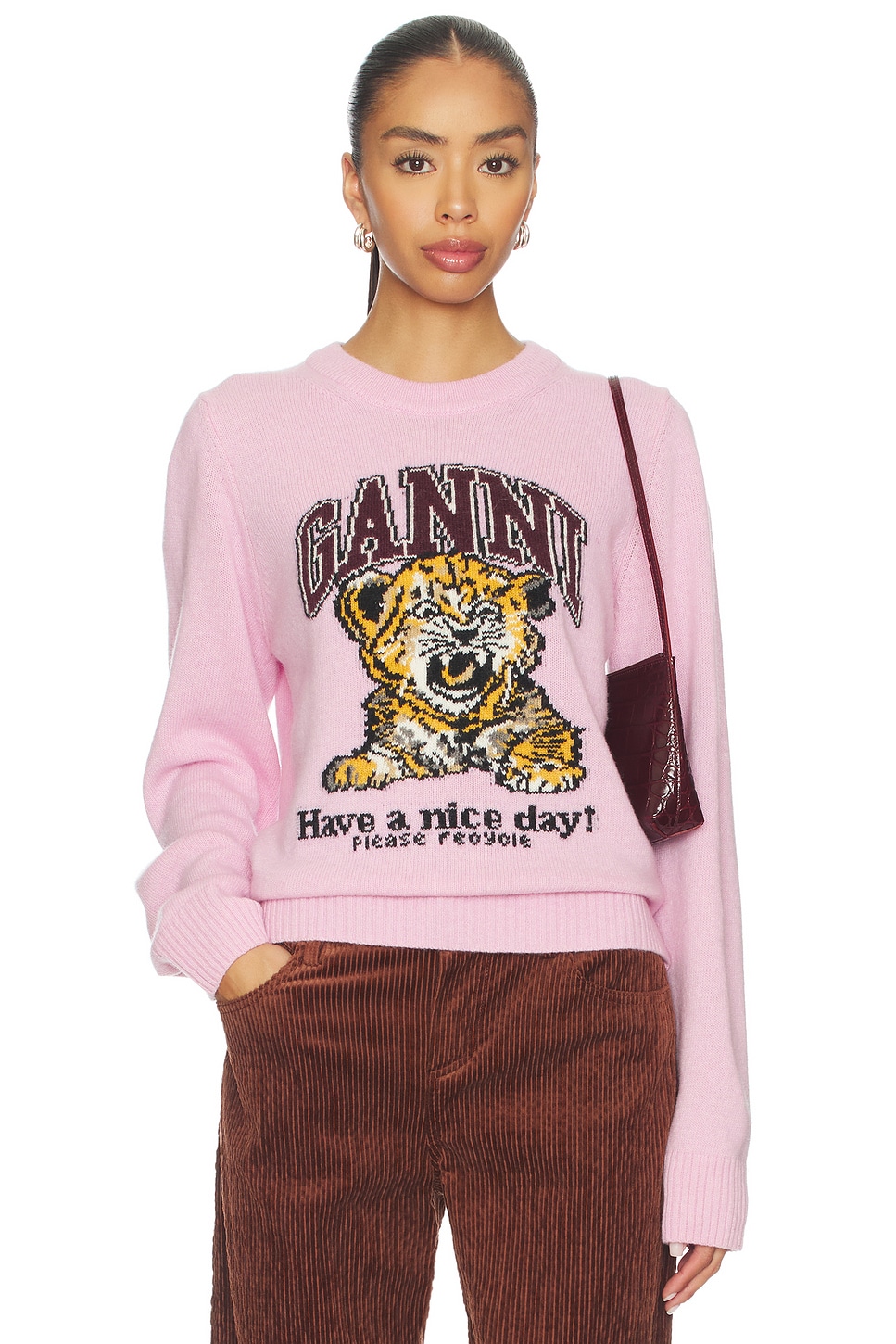 Ganni Graphic Wool Sweater in Chalk Pink | REVOLVE