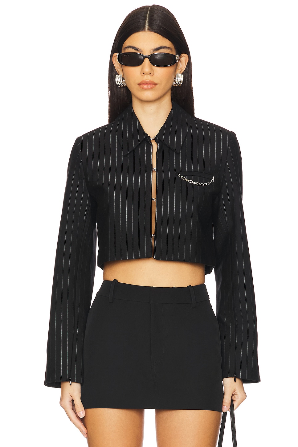 Compact Stripe Jersey Short Blazer - Thumbnail 1
