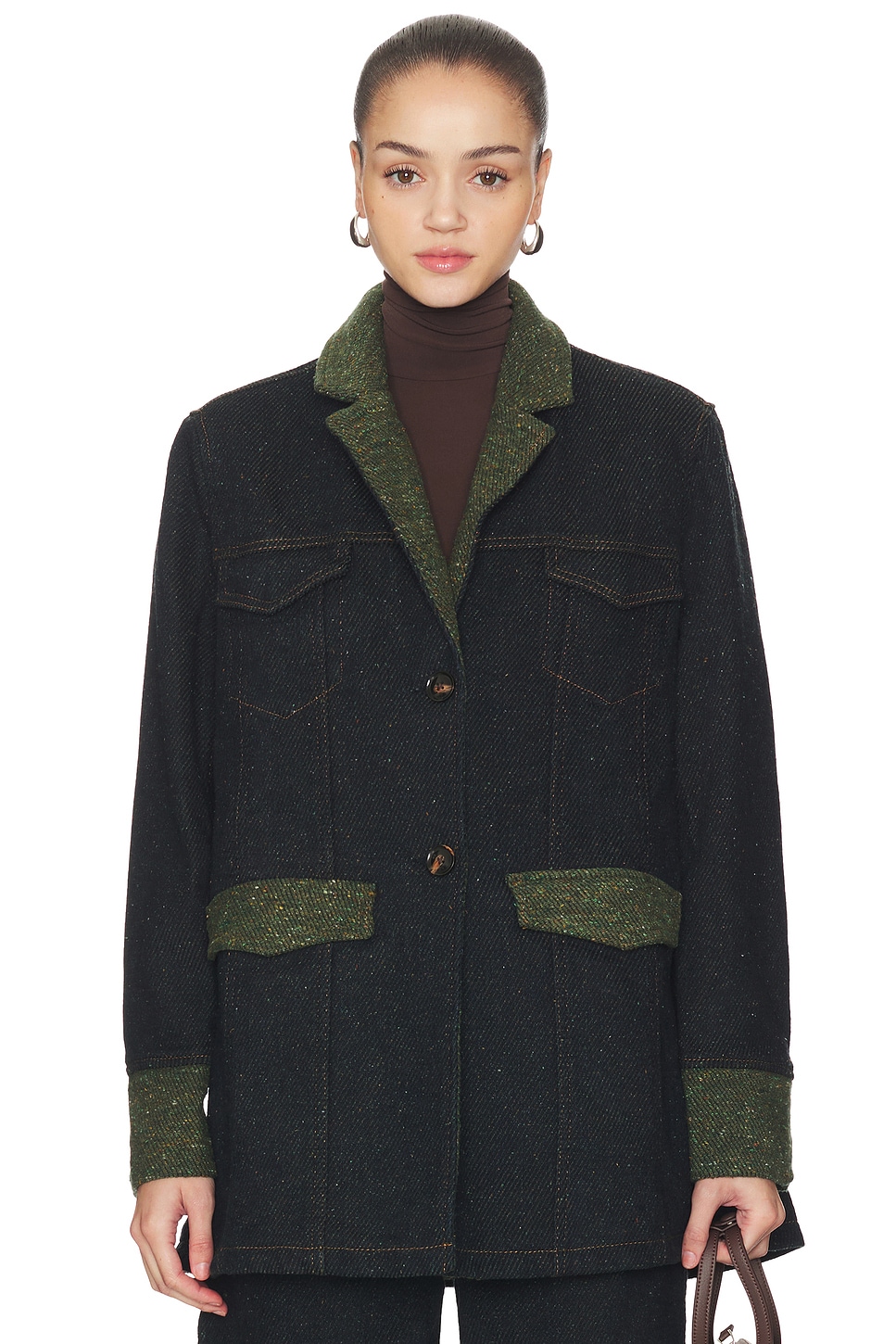 Melange Twill Denim Oversized Blazer - thumbnail 2