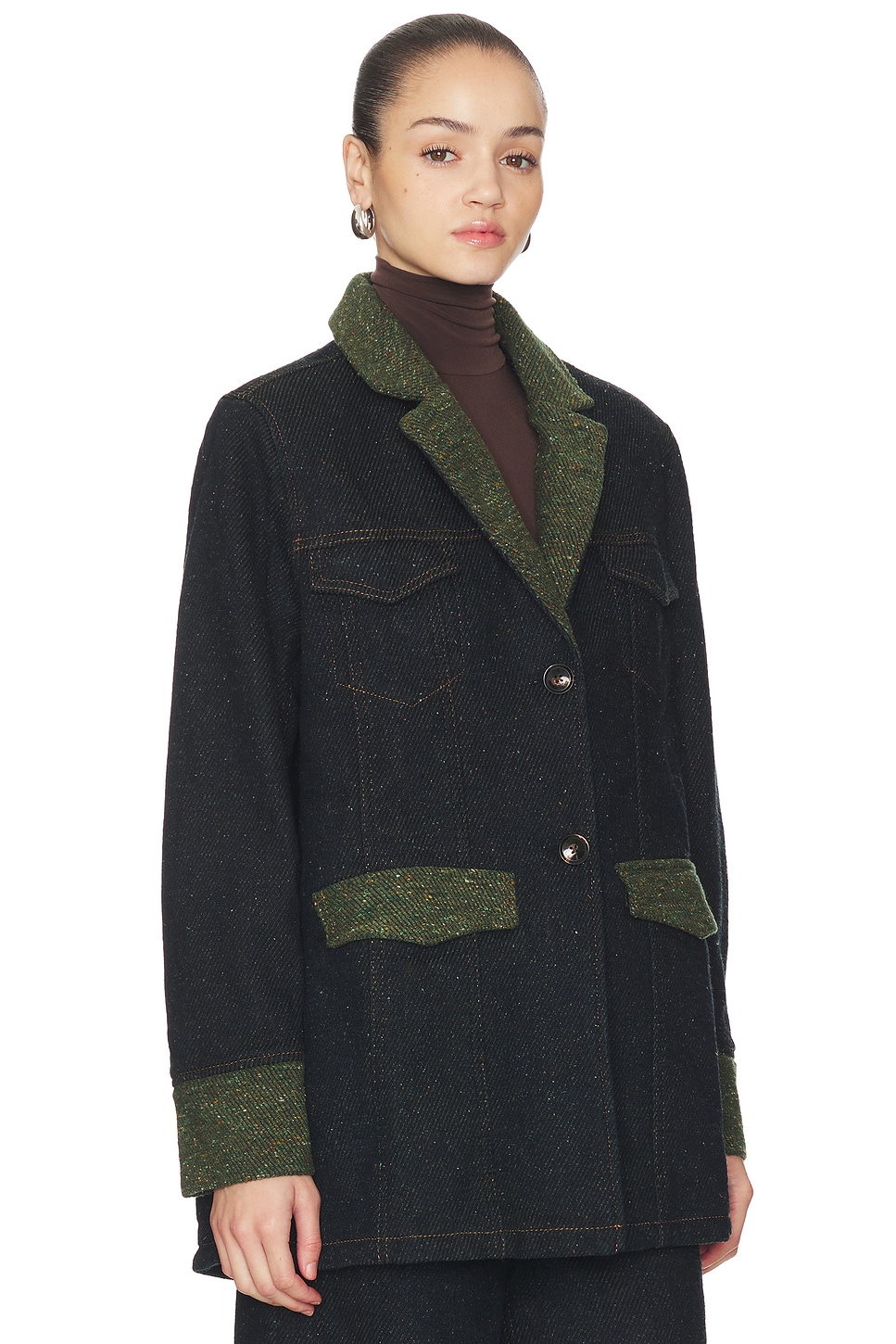Melange Twill Denim Oversized Blazer - thumbnail 3