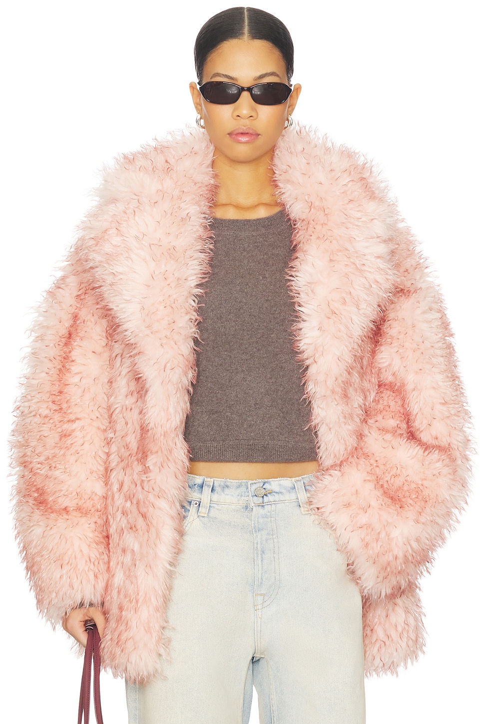 Ganni Long Pile Alternative Fur Midi Coat in Mary's Rose | REVOLVE