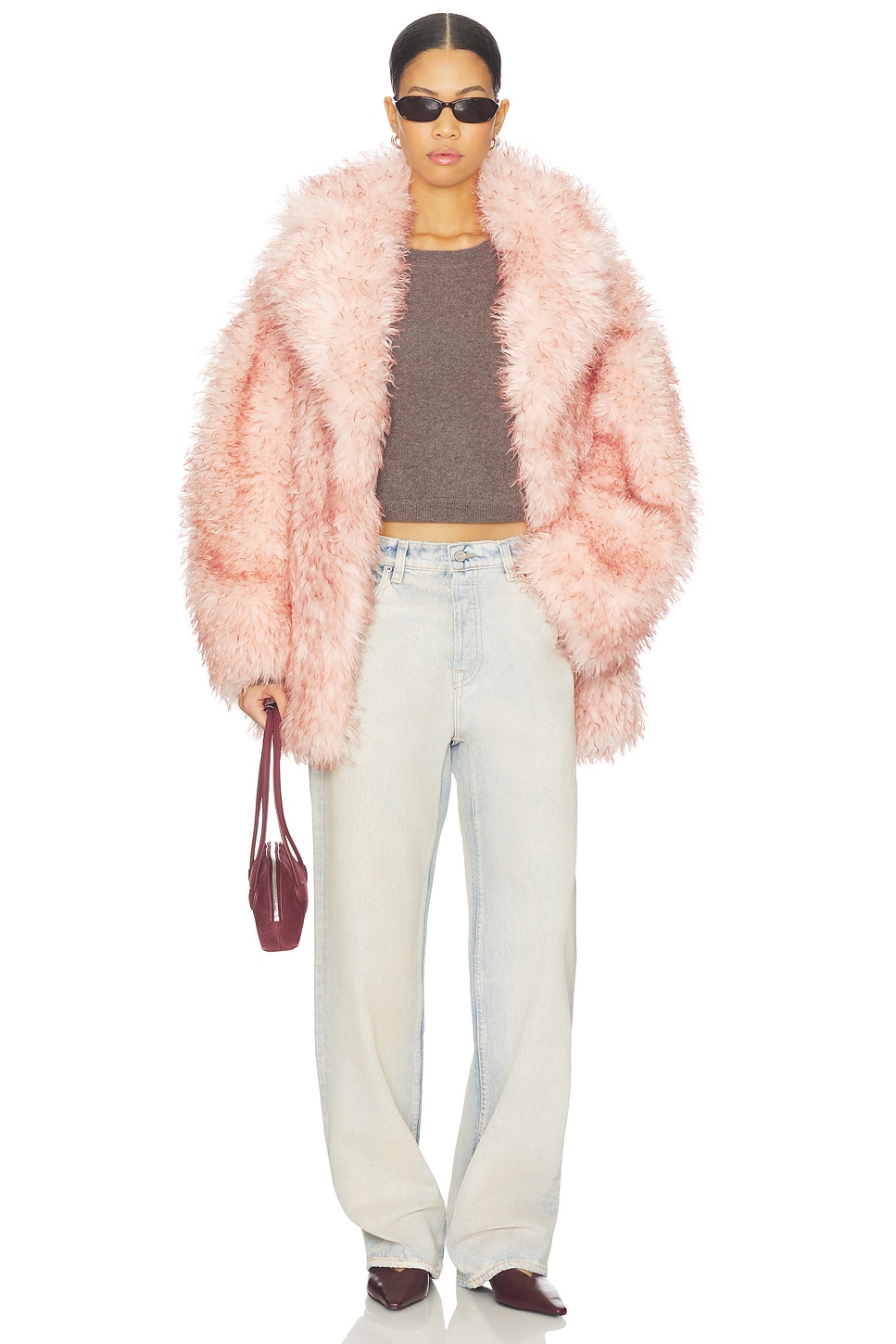 Ganni Long Pile Alternative Fur Midi Coat in Mary's Rose | REVOLVE