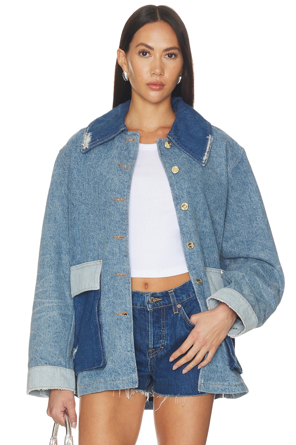 Patchwork Denim Midi Jacket - thumbnail 2