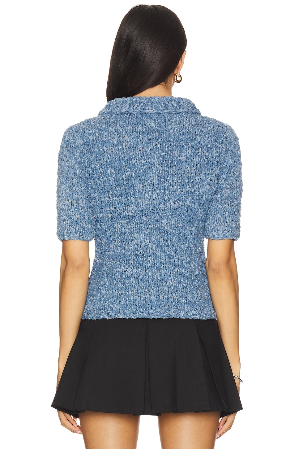 Denim Handknit Polo Top - Thumbnail 3