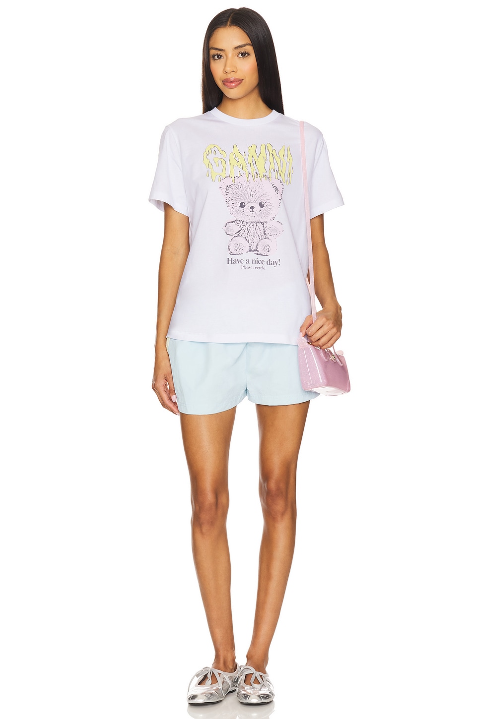 Ganni Basic Cotton Jersey Teddy Relaxed T-shirt in Bright