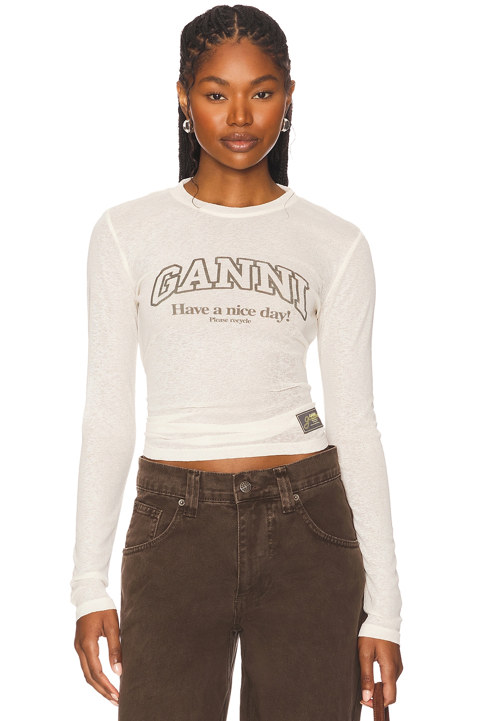 Printed Marl Mesh Long Sleeve Top