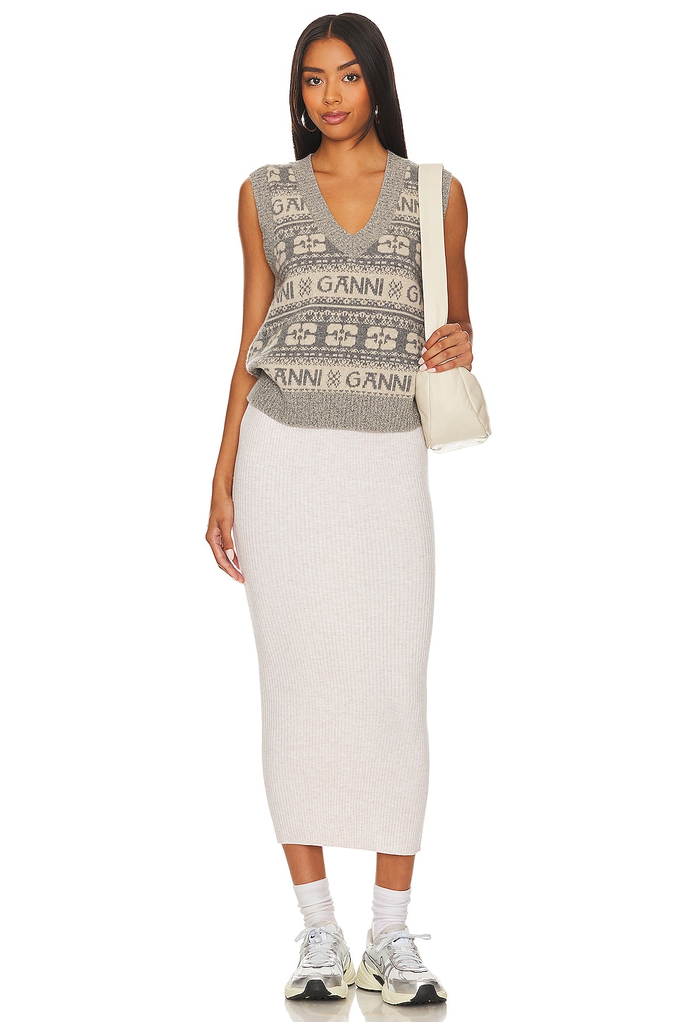 Ganni Logo Wool Mix Vest in Frost Gray | REVOLVE